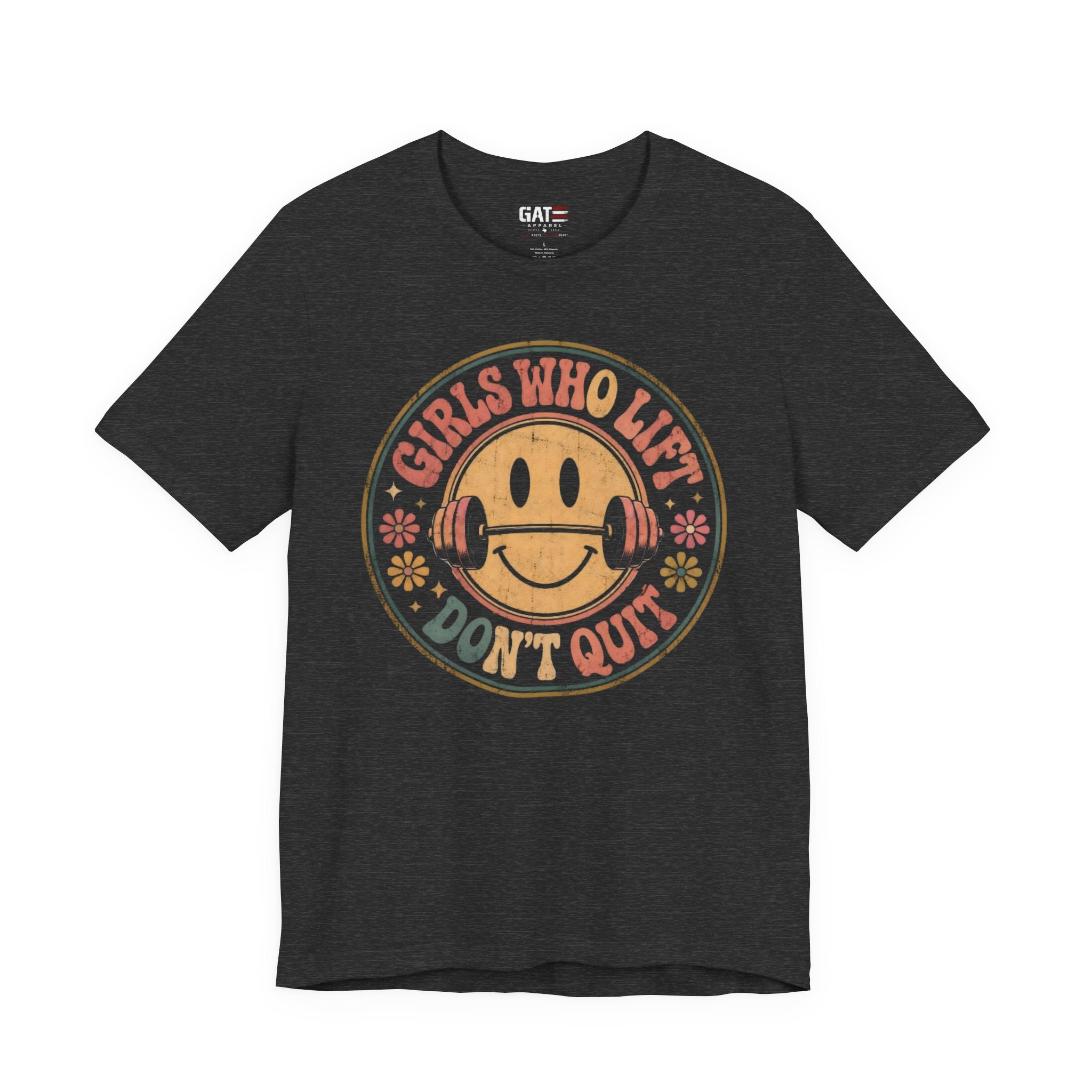 Girls Who Lift Don't Quit Shirt, Retro Smiley Face Gym Tee, Cute Fitness Shirt, Weightlifting Shirt, Workout Gift for Women