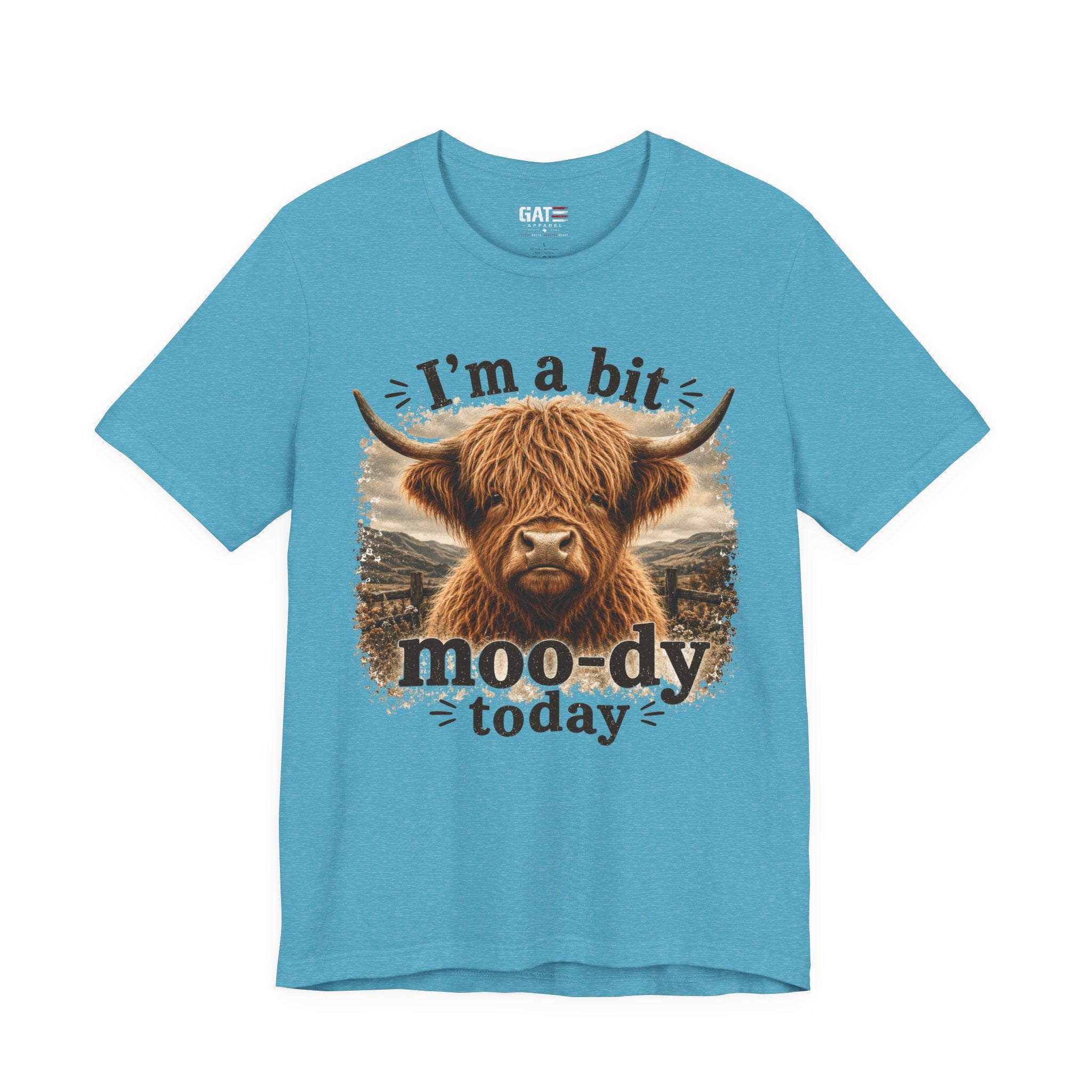 I’m a Bit Moo-dy Today Tee — Funny Highland Cow Graphic T-Shirt
