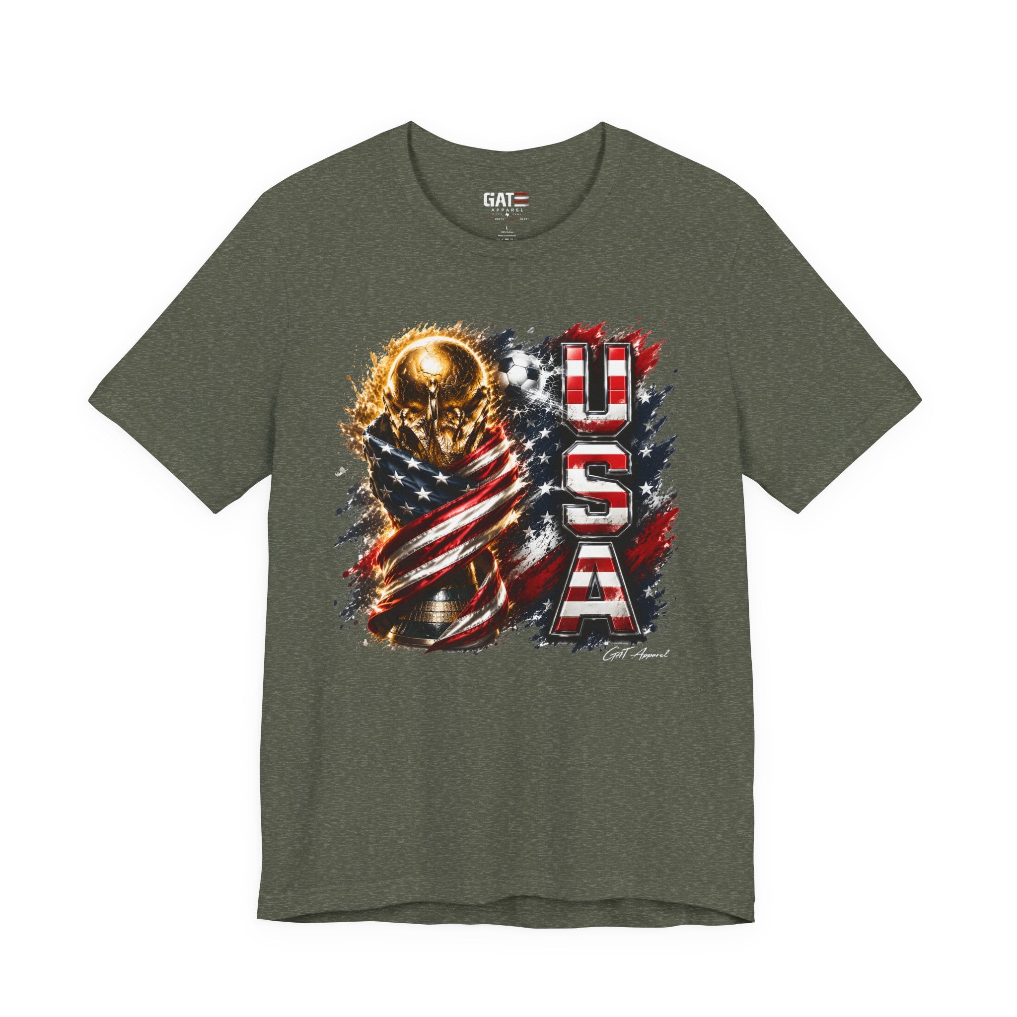 Team USA World Cup Patriotic World Cup Trophy Tee with American Flag & Bold USA Design