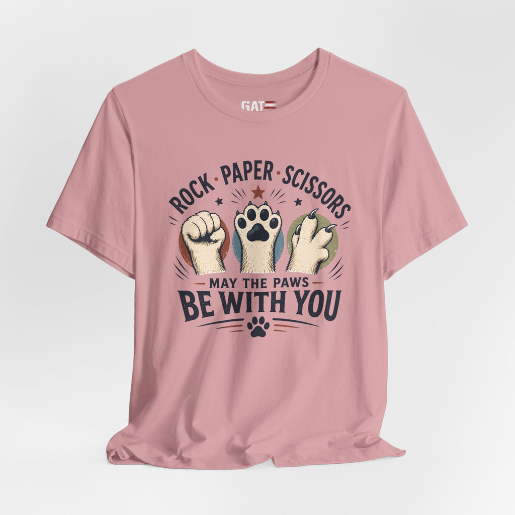 Rock Paper Scissors Cat Shirt, May The Paws Be With You Tee, Funny Cat Lover Gift, Cute Pet Paw Graphic Tee, Cat Mom Dad Shirt