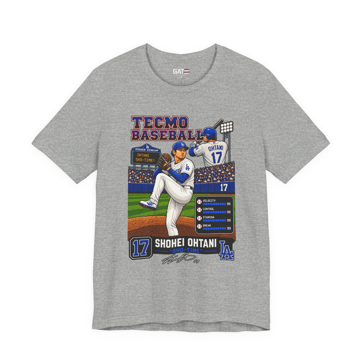 Los Angeles Dodgers – Shohei Ohtani – Retro Baseball Card Graphic Tee — 'Tecmo Baseball' Design
