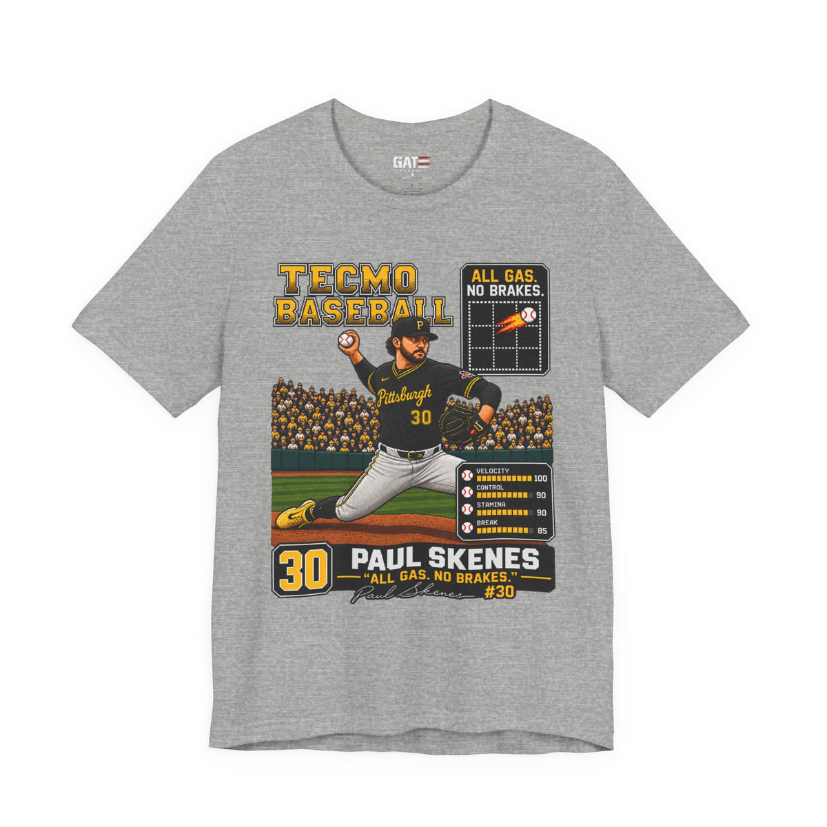 Pittsburgh Pirates – Paul Skenes – Tecmo Baseball Tee – "All Gas, No Brakes" Vintage Baseball T-Shirt