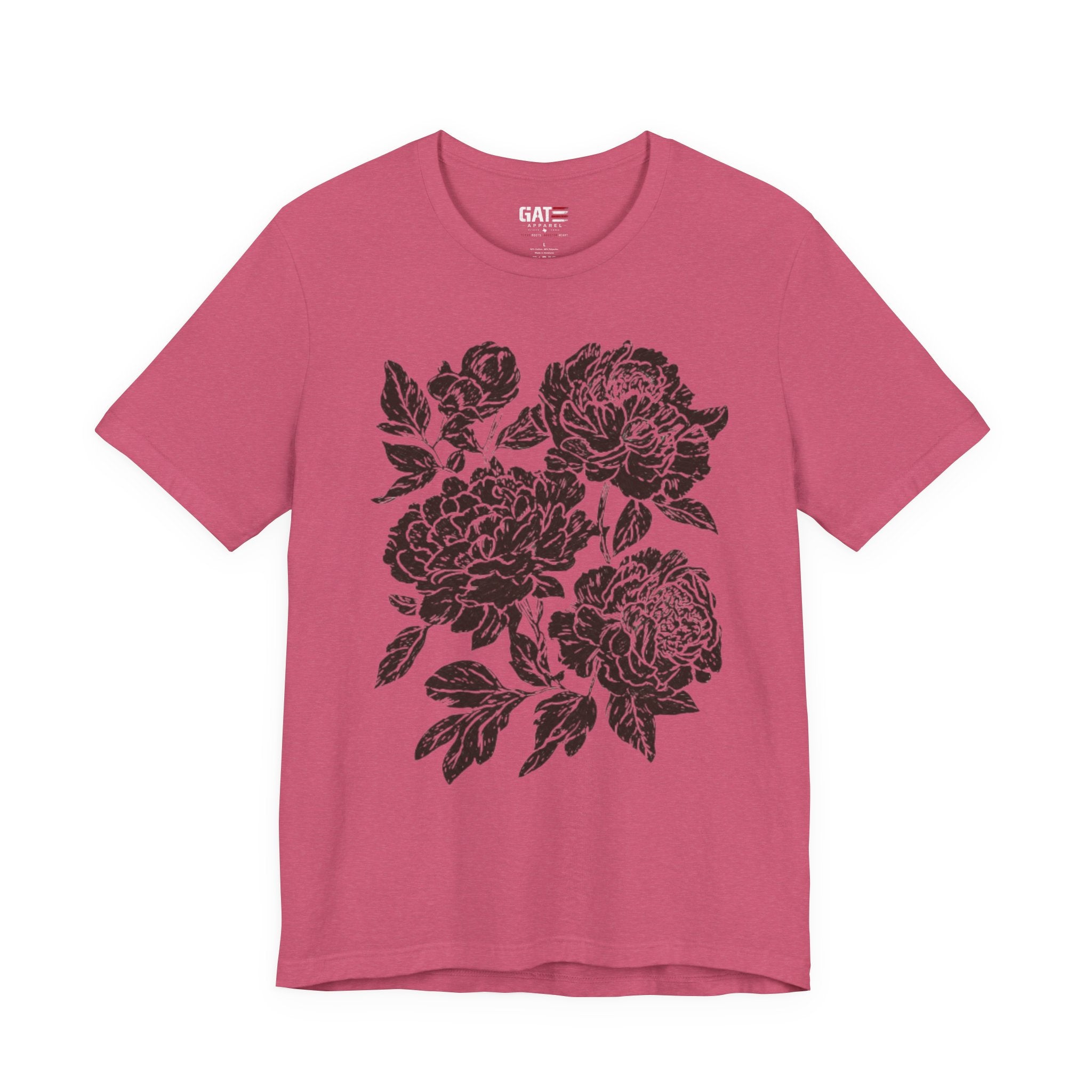 Floral Peony Tee — Vintage Black Rose Bouquet Graphic T-Shirt