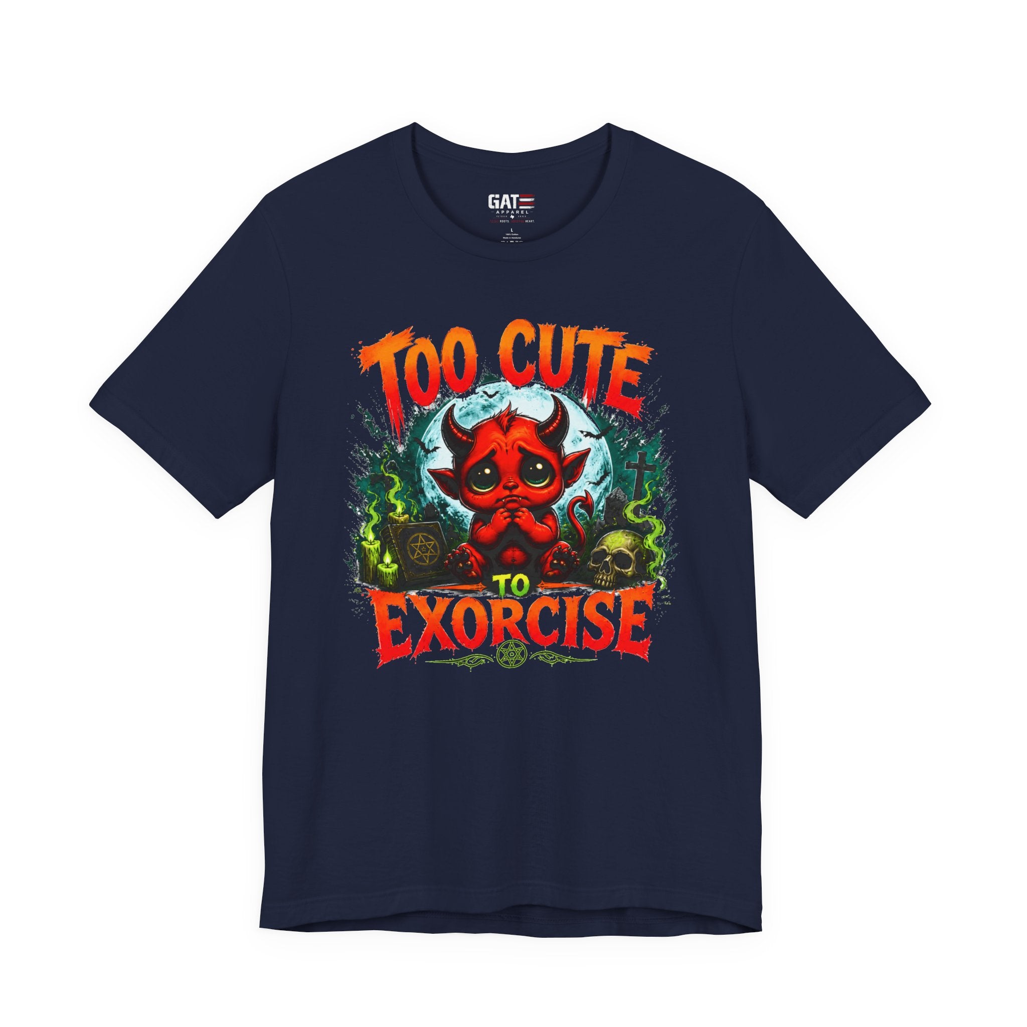 Too Cute to Exorcise T-Shirt — Cute Devil Graphic Tee (Halloween)