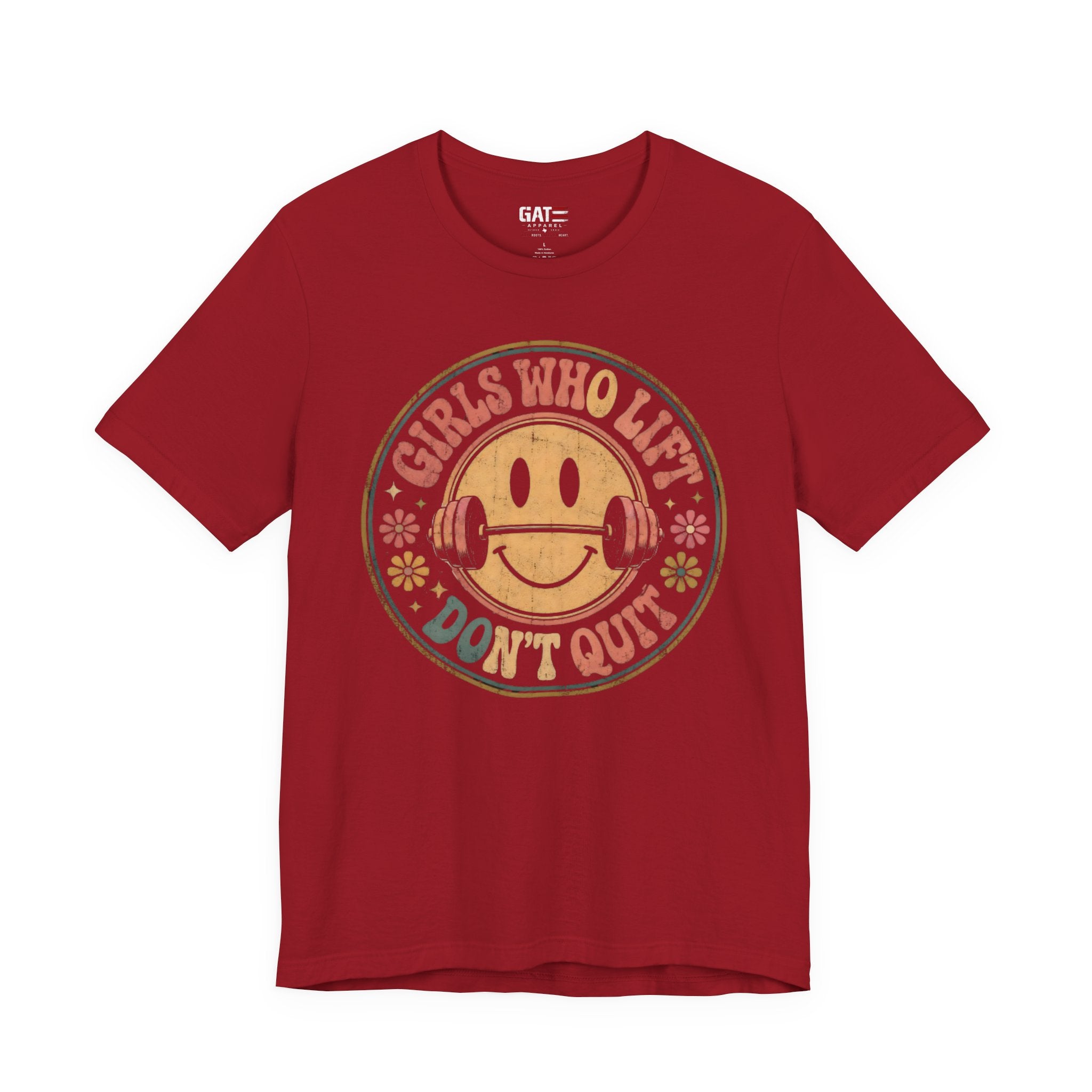 Girls Who Lift Don't Quit Shirt, Retro Smiley Face Gym Tee, Cute Fitness Shirt, Weightlifting Shirt, Workout Gift for Women