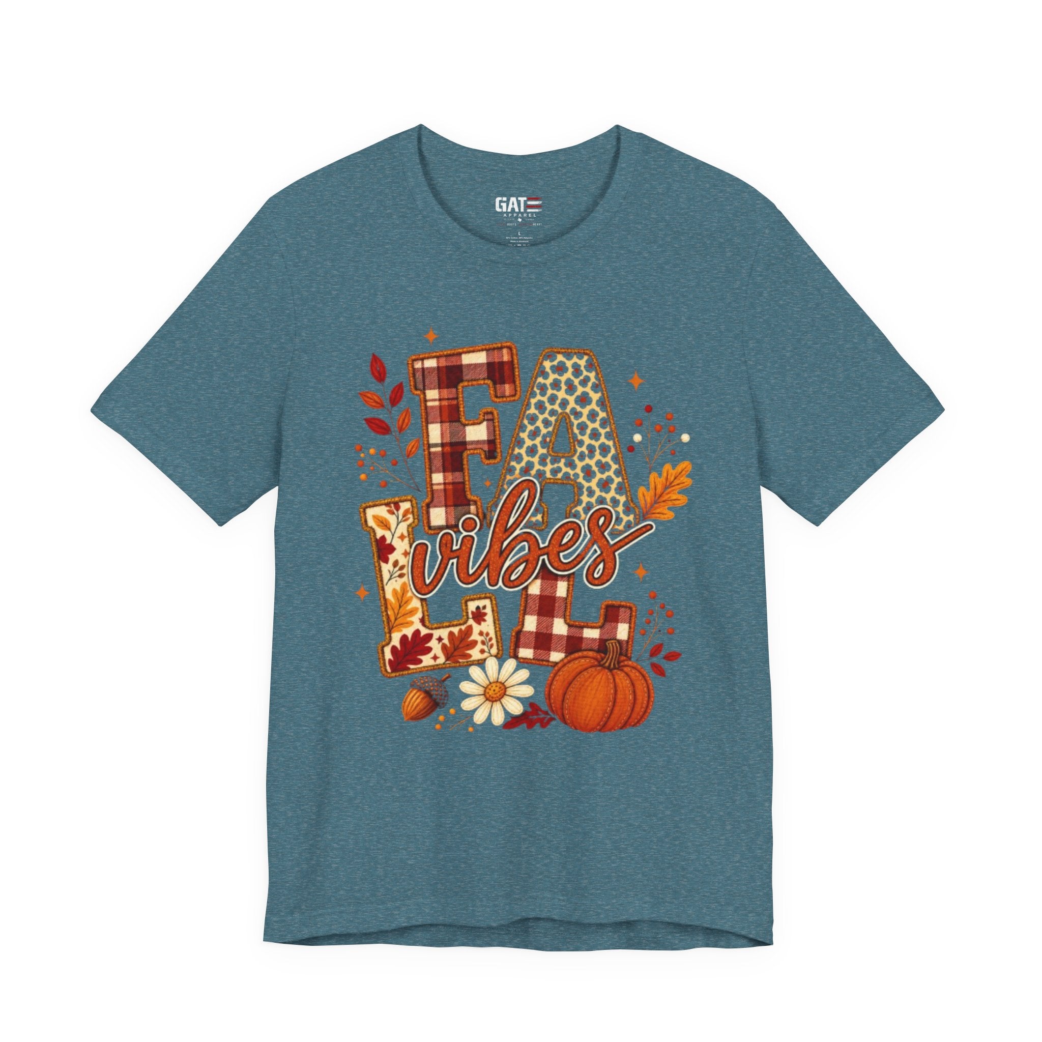 Fall Vibes T-Shirt – Pumpkin & Plaid Autumn Graphic Tee