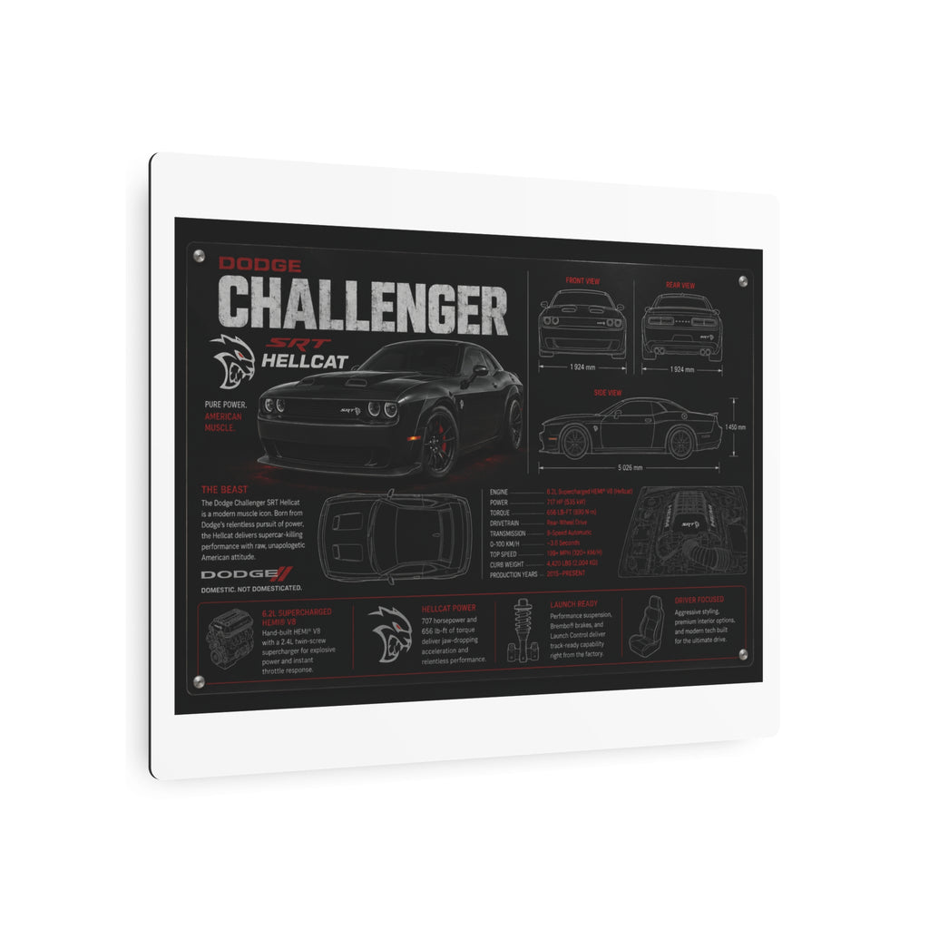 Dodge Challenger Hellcat Blueprint Metal Art Sign – Automotive Garage Poster