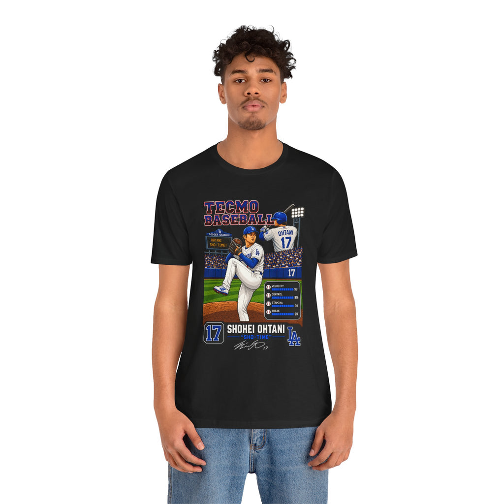 Shohei Ohtani Los Angeles Dodgers Retro Baseball Card Graphic Tee — 'Tecmo Baseball' Design