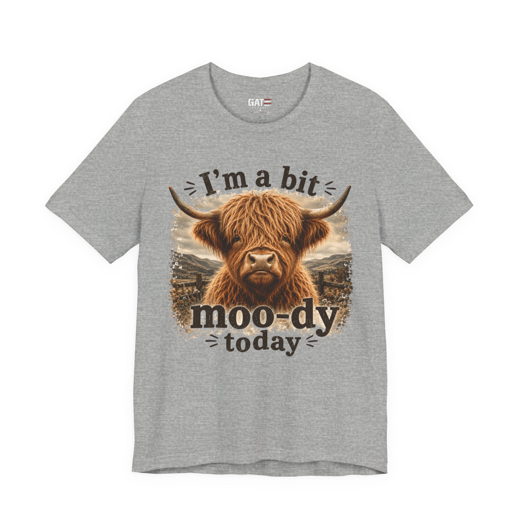 I’m a Bit Moo-dy Today Tee — Funny Highland Cow Graphic T-Shirt