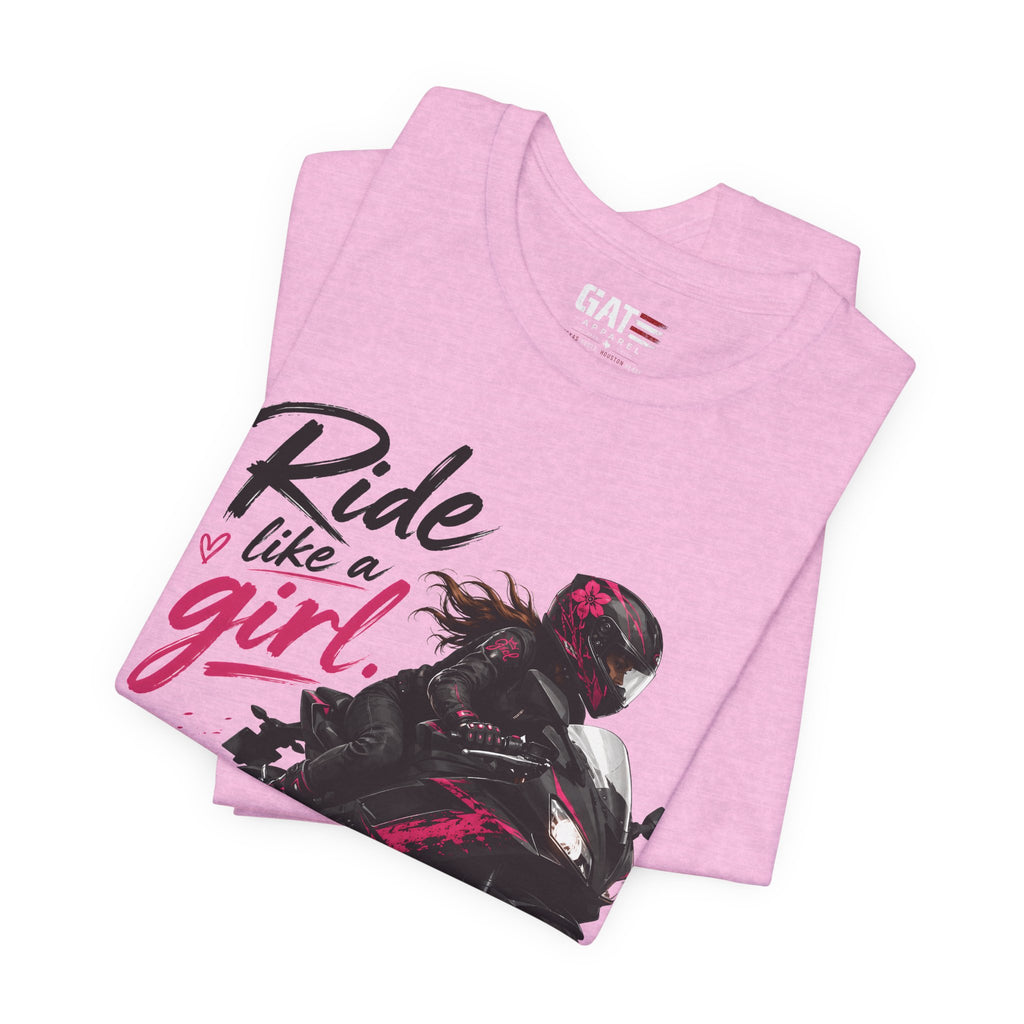 Ride Like A Girl Shirt, Women Motorcycle Rider Tee, Pink Biker Shirt, Moto Girl Gift, Sport Bike Shirt, Female Rider Tee