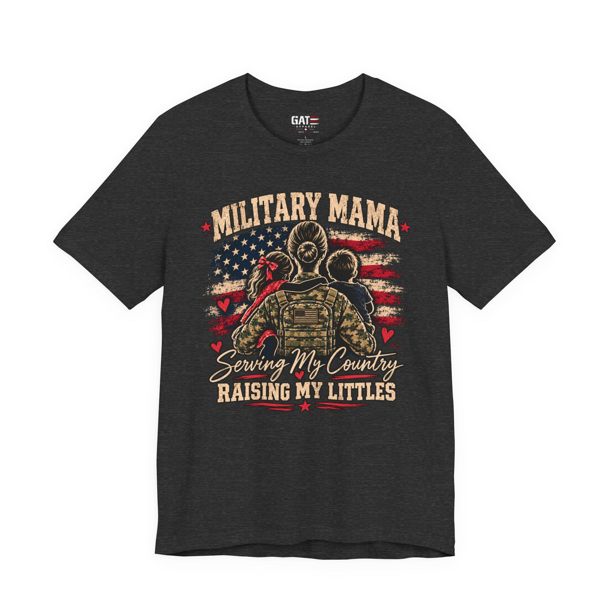 Military Mama T-Shirt – "Serving My Country, Raising My Littles" Patriotic Mom Tee