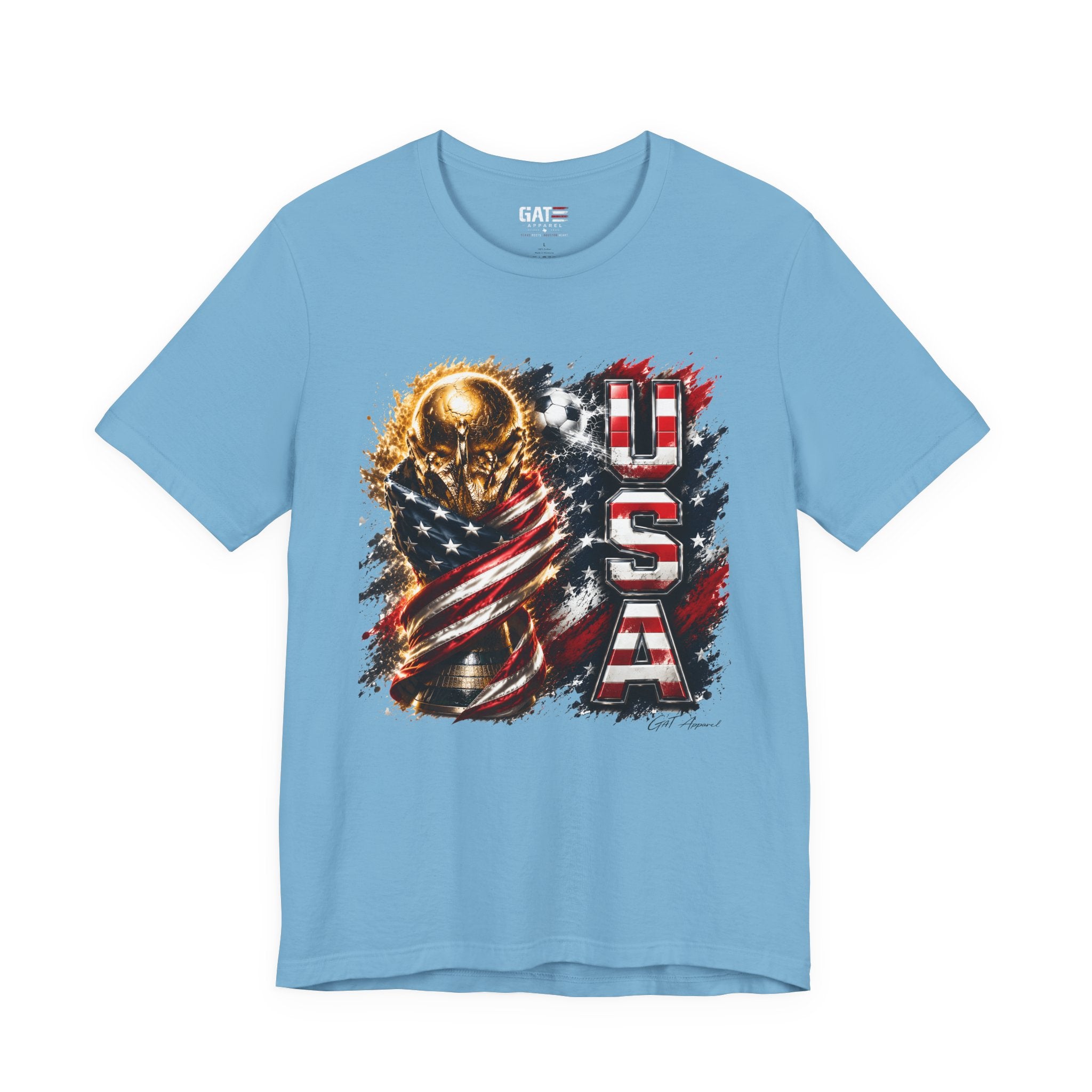 Team USA World Cup Patriotic World Cup Trophy Tee with American Flag & Bold USA Design