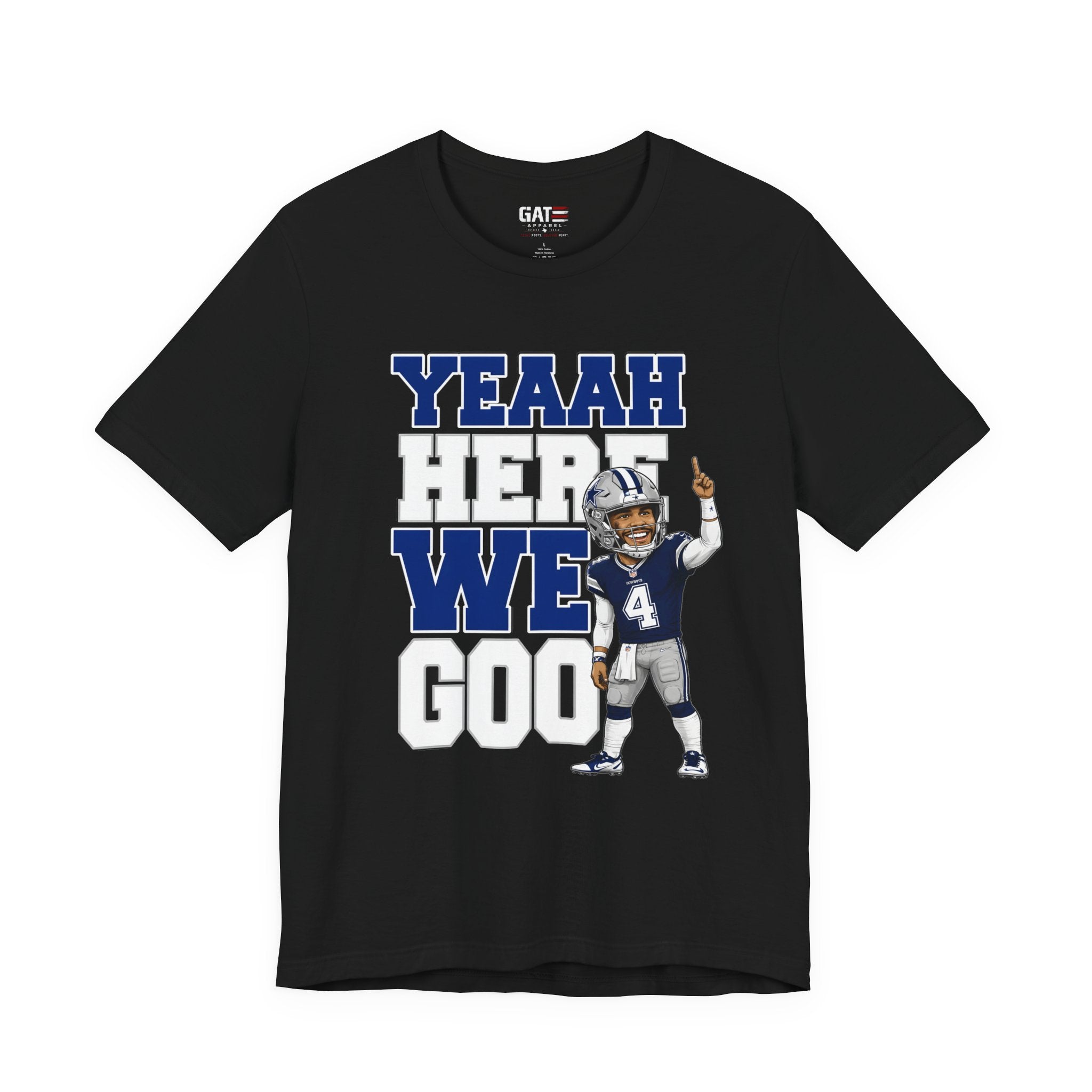 Dak Prescott Dallas Football Team Yeah Here We Goo Shirt, Football Fan Tee, Quarterback Caricature Graphic Shirt, Funny Game Day Apparel