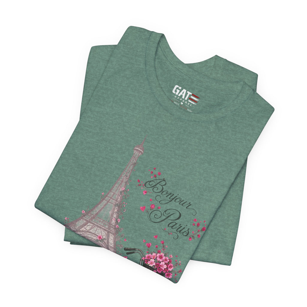 Bonjour Paris Eiffel Tower bicycle and floral graphic T-shirt - product image 39