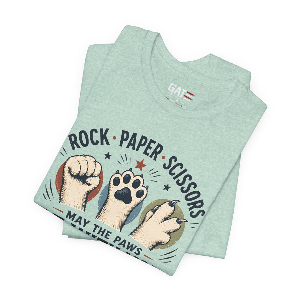 Rock Paper Scissors Cat Shirt, May The Paws Be With You Tee, Funny Cat Lover Gift, Cute Pet Paw Graphic Tee, Cat Mom Dad Shirt