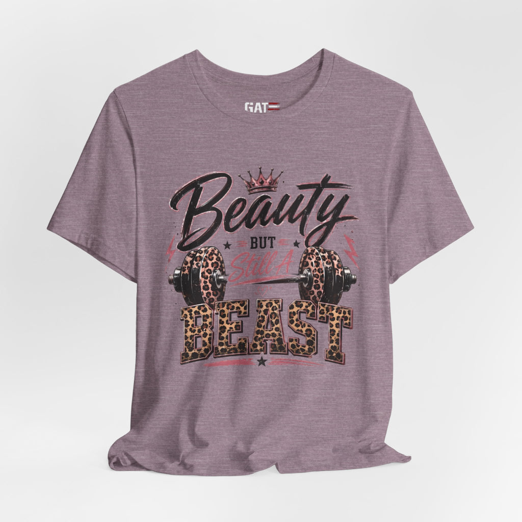 Beauty But Still A Beast Shirt, Women's Gym Shirt, Leopard Print Workout Tee, Fitness Shirt for Her