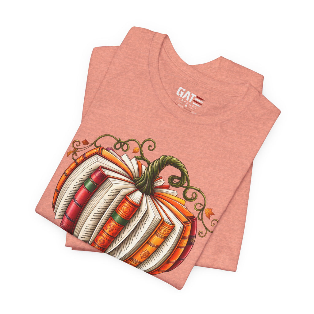 Fall Book Lover Shirt – Pumpkin Books Graphic Tee – product photo