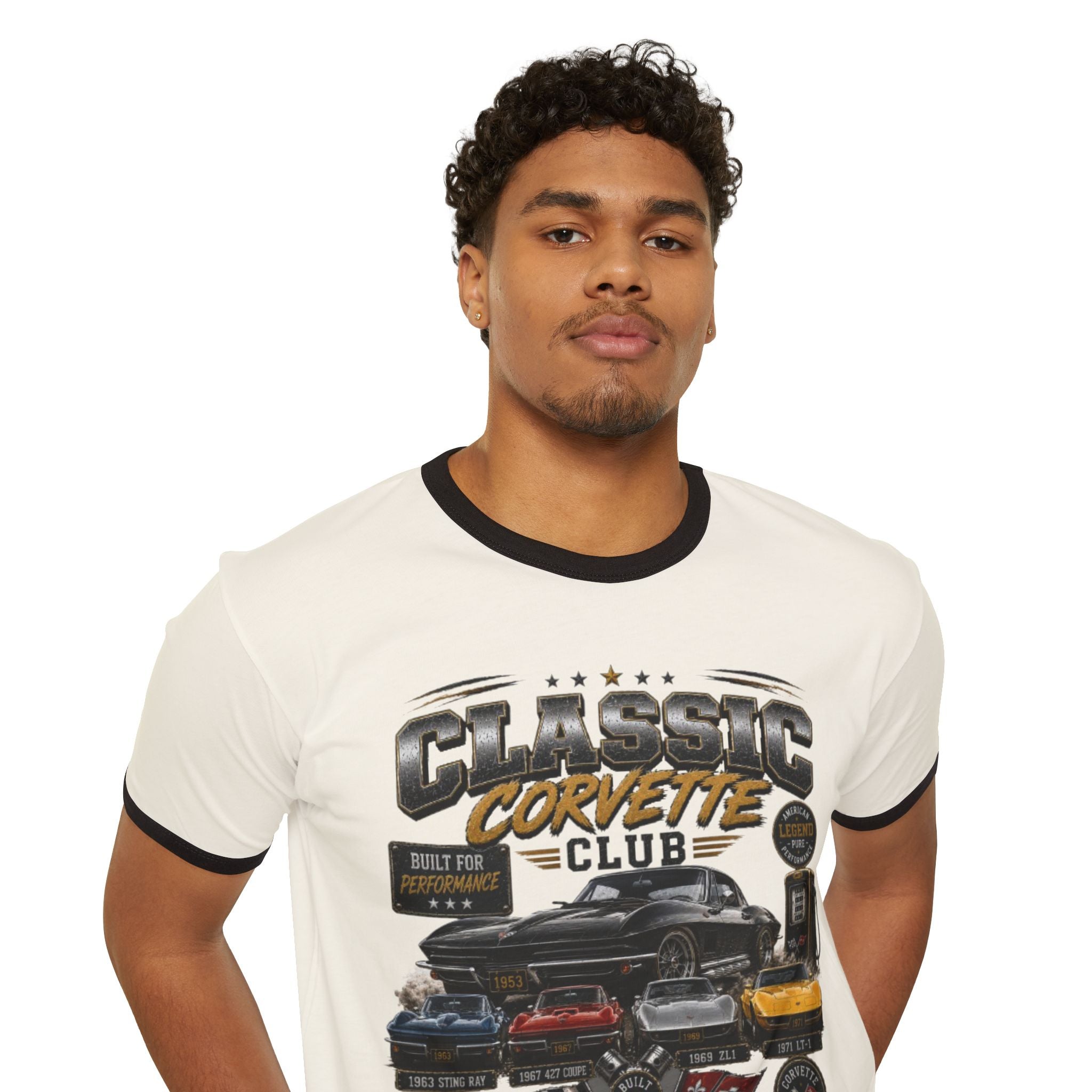 Classic Corvette Club Ringer Tee – Vintage Muscle Car Graphic