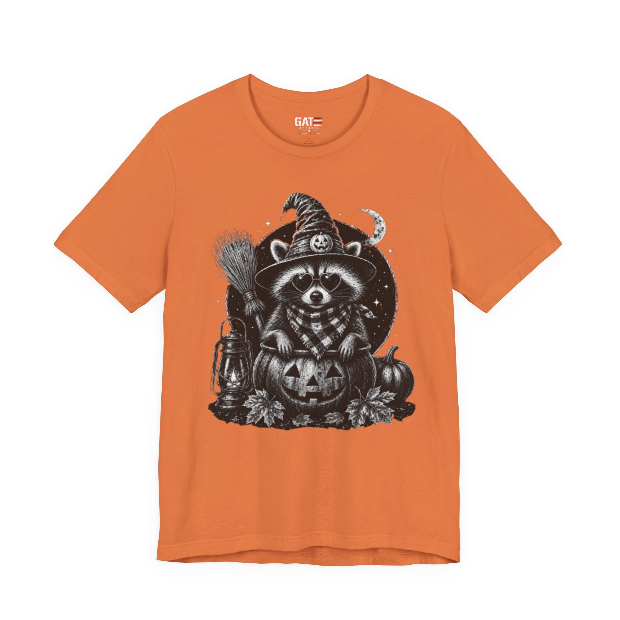 Halloween Raccoon Witch T‑Shirt — Cute Spooky Pumpkin Tee
