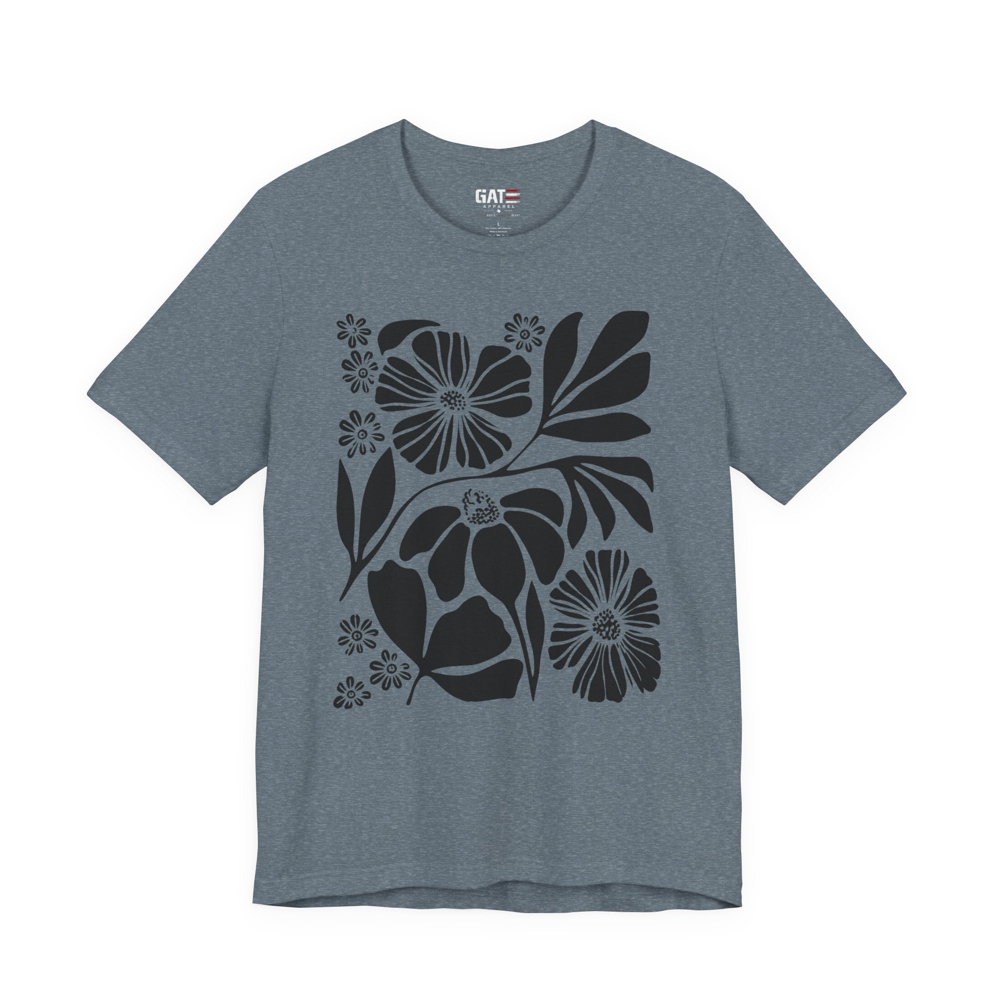 Floral Silhouette Tee — Black Botanical Flower Print