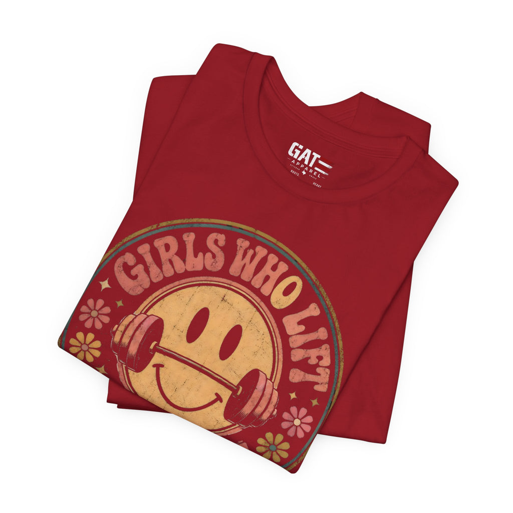 Girls Who Lift Don't Quit Shirt, Retro Smiley Face Gym Tee, Cute Fitness Shirt, Weightlifting Shirt, Workout Gift for Women