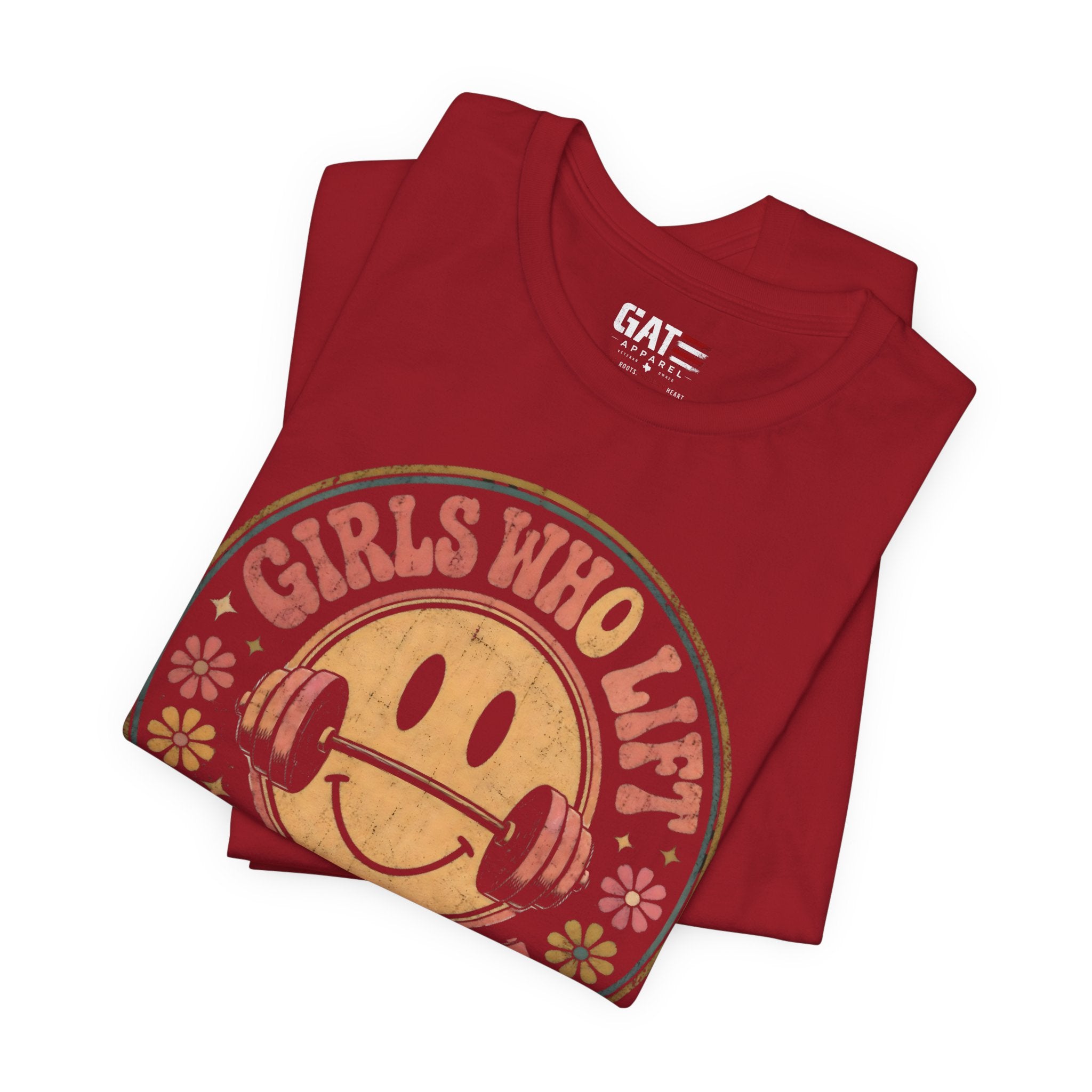 Girls Who Lift Don't Quit Shirt, Retro Smiley Face Gym Tee, Cute Fitness Shirt, Weightlifting Shirt, Workout Gift for Women