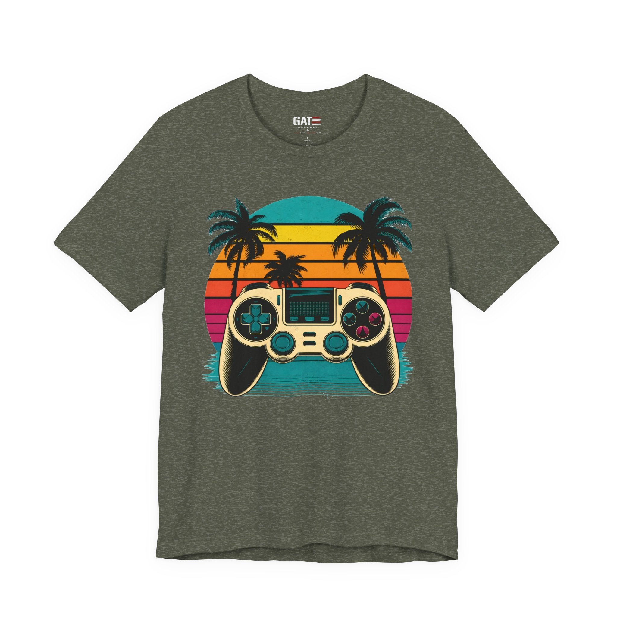 Retro Gaming Shirt, Gamer Sunset Tee, Video Game Controller Shirt, 80s Retro Gamer Gift, Beach Gaming T Shirt