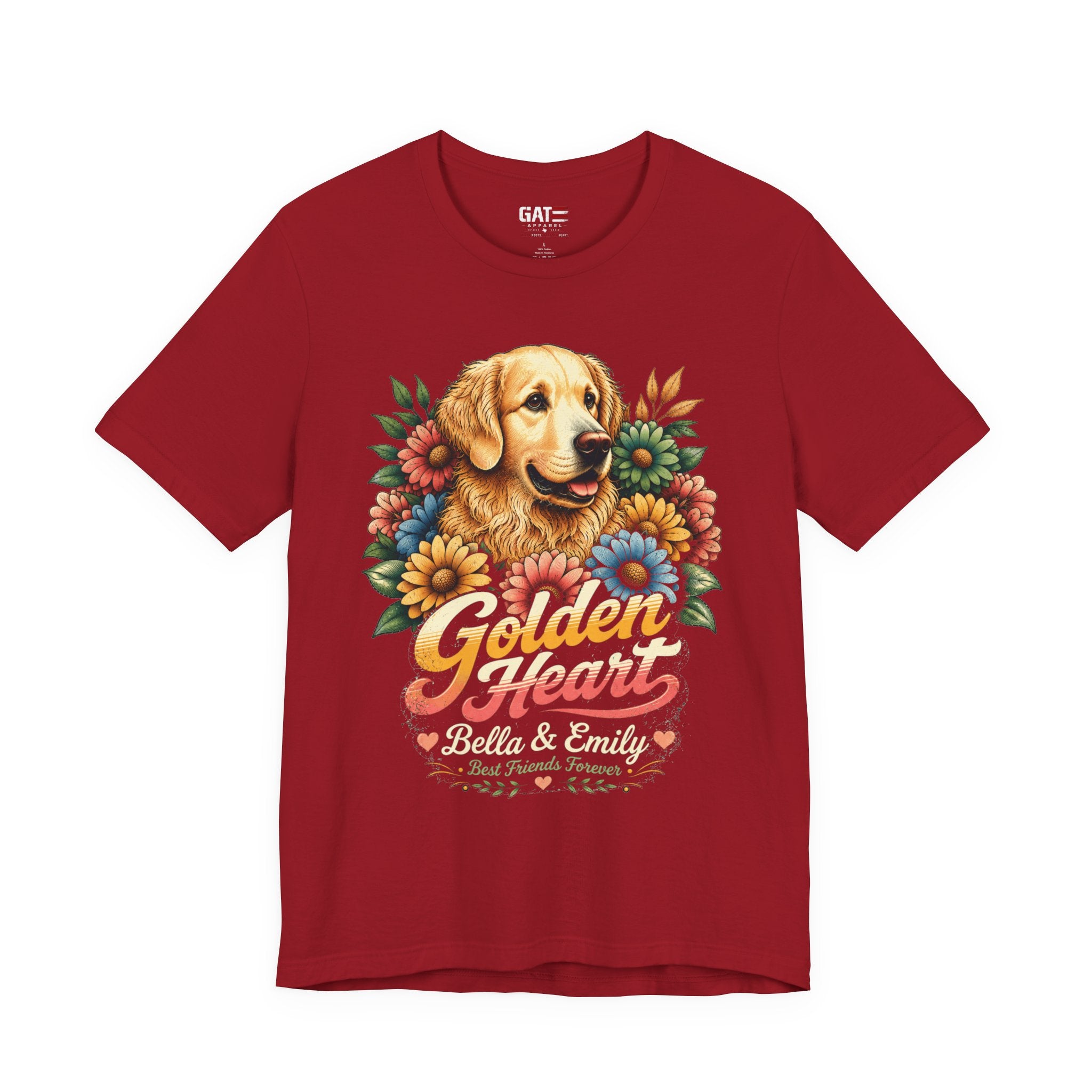 Golden Heart Golden Retriever T-Shirt — Personalized Pet Name Tee