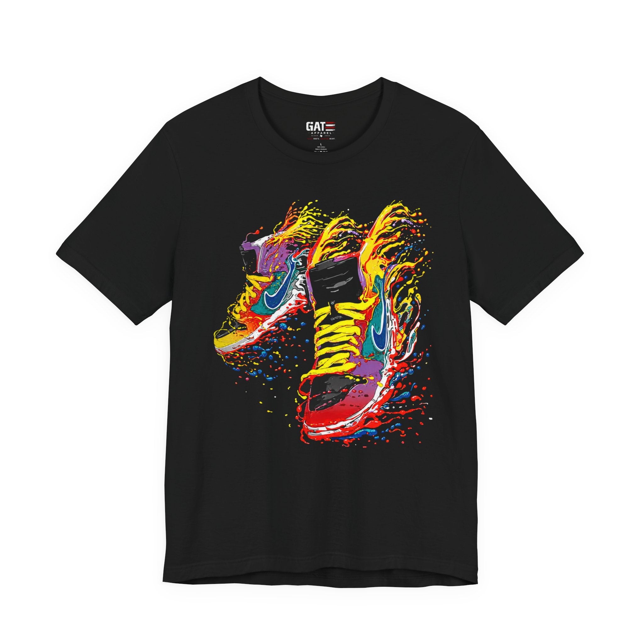 Color Splash Sneakers T‑Shirt — Vibrant Running Shoe Graphic Tee