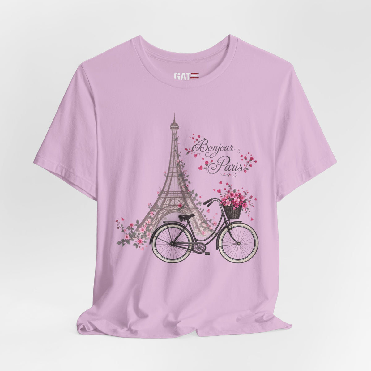 Bonjour Paris Eiffel Tower Bicycle Floral Graphic T-Shirt - alternate product image