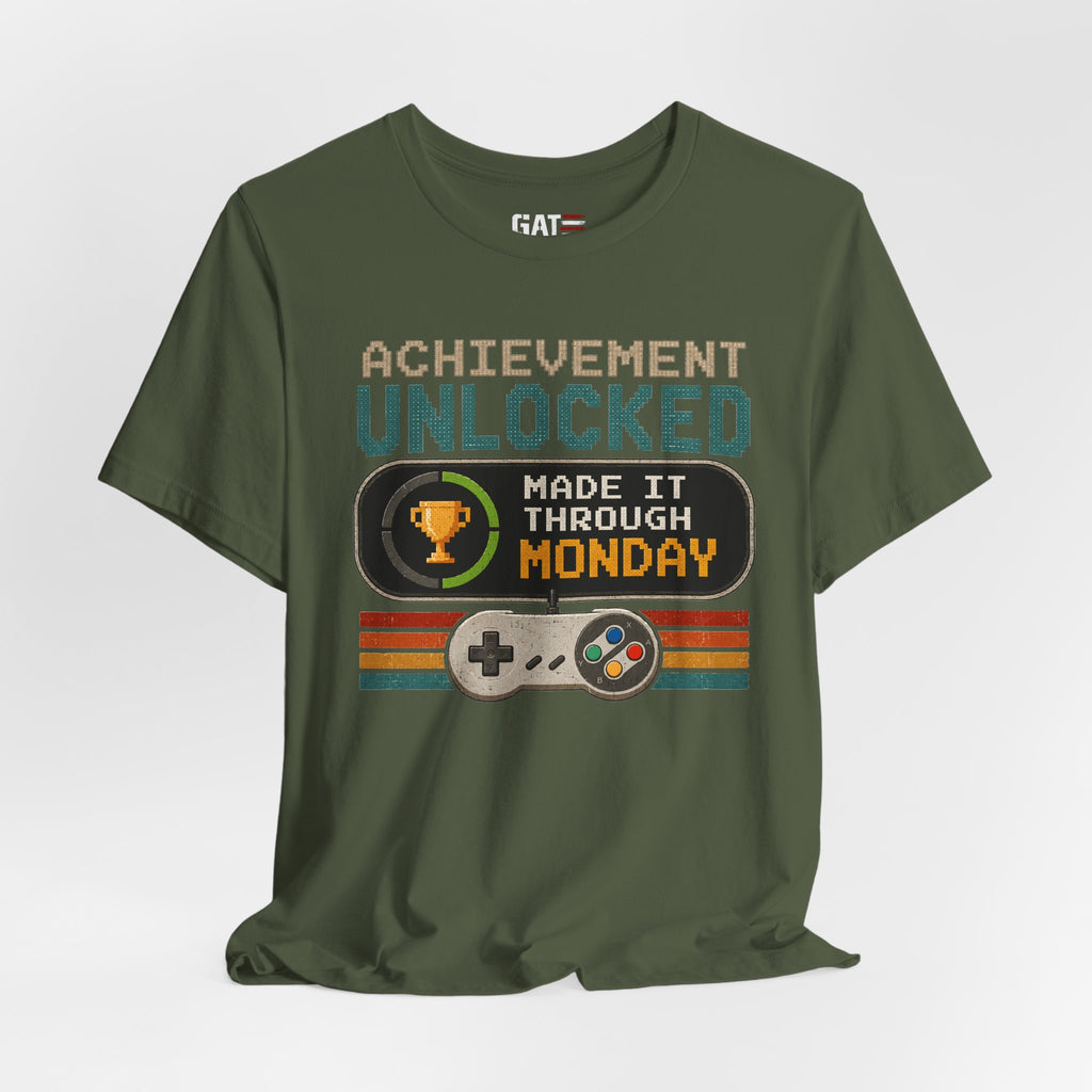 Retro Gaming Shirt, Funny Work Shirt, Made It Through Monday Tee, Gamer Gift for Men Women, Office Humor Shirt