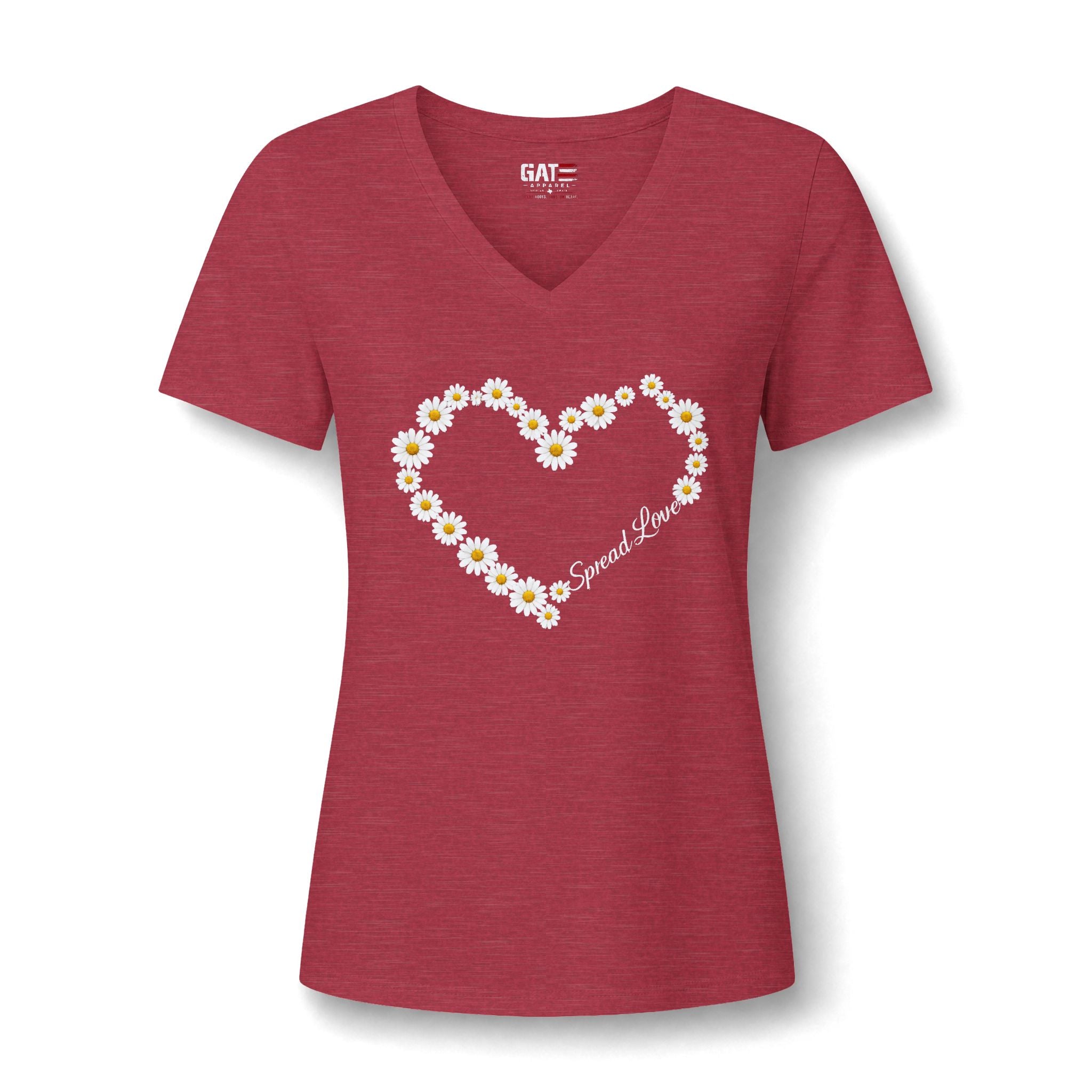 Women's Daisy Heart V-Neck Tee — 'Spread Love' Floral Graphic