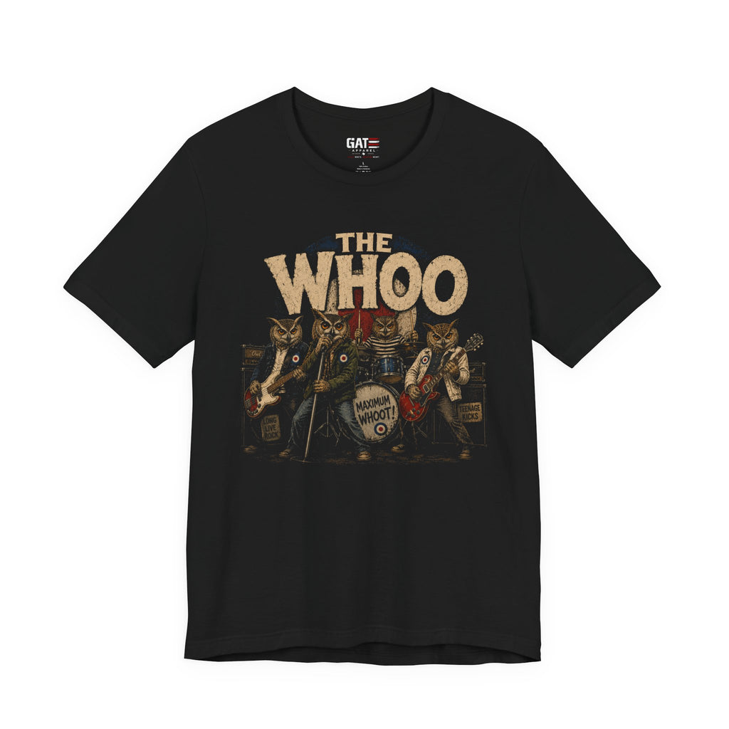 The Whoo Band Tee — Retro Rock Owl Graphic T-Shirt