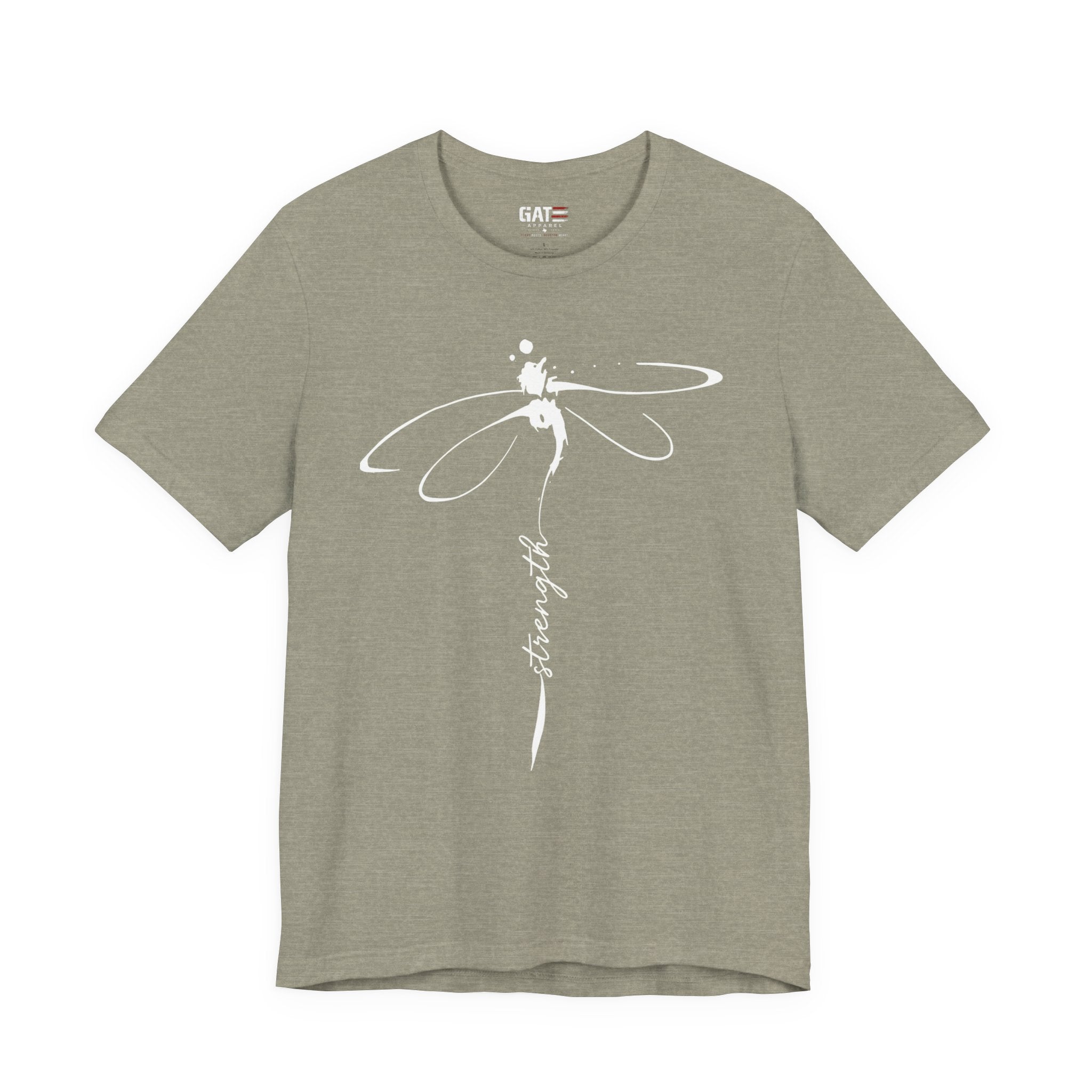 Dragonfly Graphic Tee — 'Strong' Script Floral Design