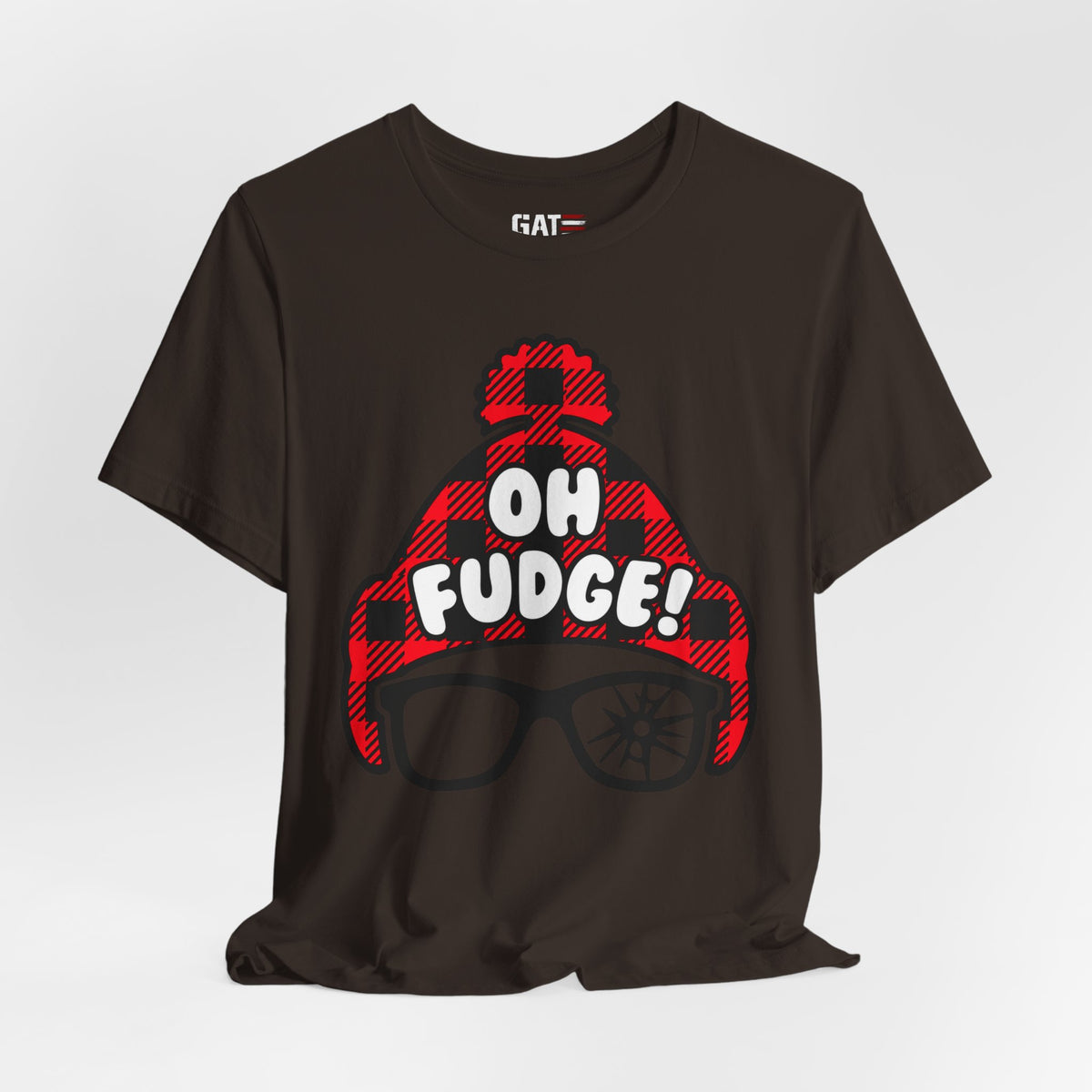 Oh Fudge! Plaid Beanie Graphic Tee — Funny Holiday Winter Shirt