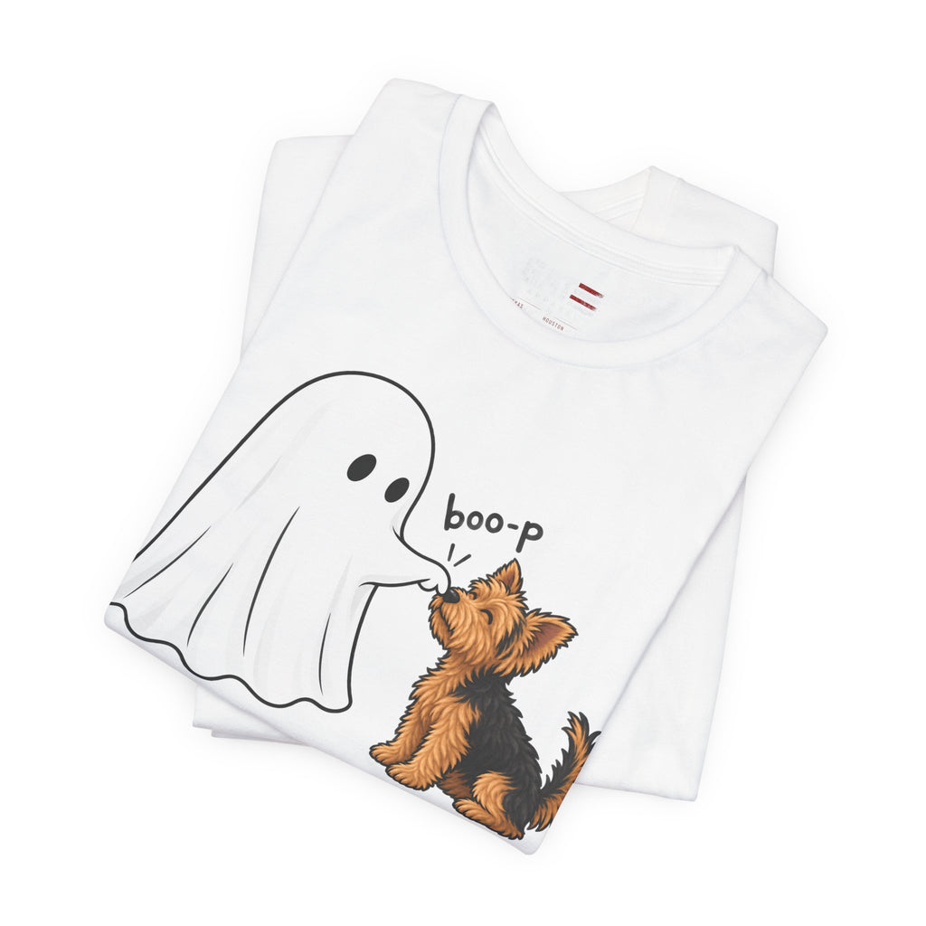 Halloween Ghost & Terrier— "boo-p" Cute Dog Halloween T-Shirt