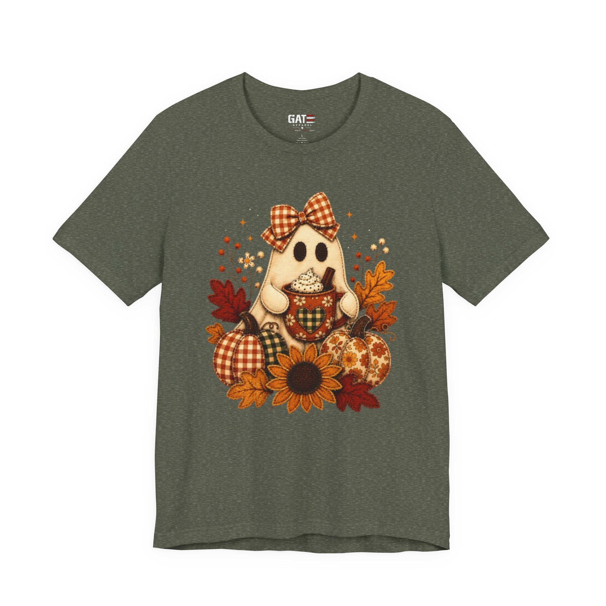 Halloween Ghost Tee — Cute Fall Pumpkin, Sunflower & Plaid Bow Shirt