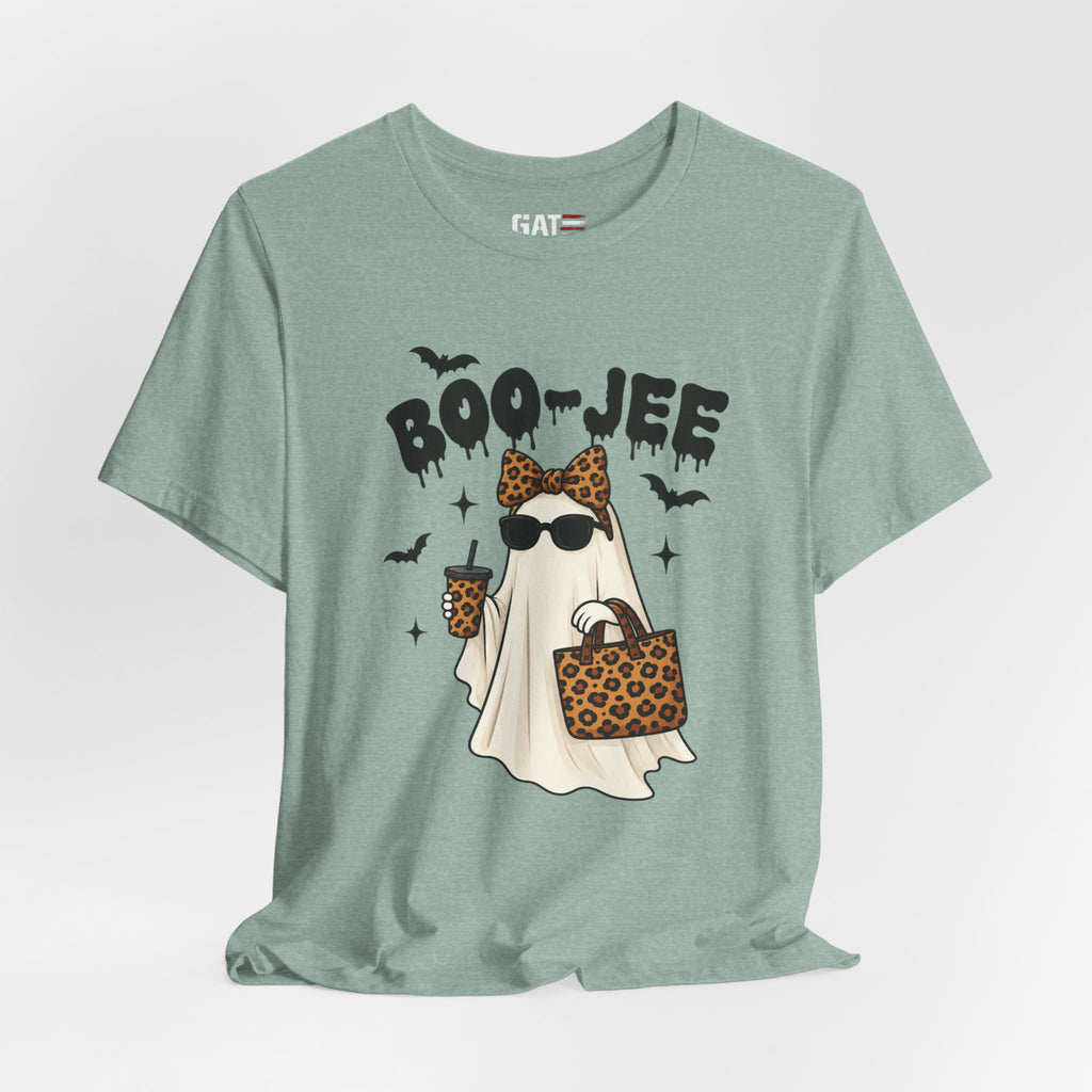 Boo-Jee Leopard Ghost Tee — Cute Halloween Graphic T-Shirt