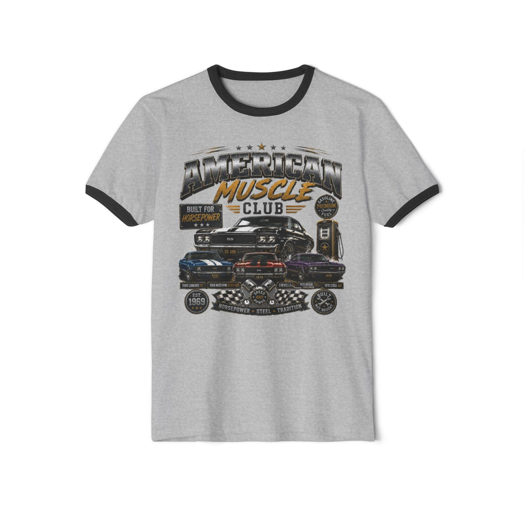 Muscle Car Ringer T-Shirt — "American Muscle Club" Vintage Auto Graphic