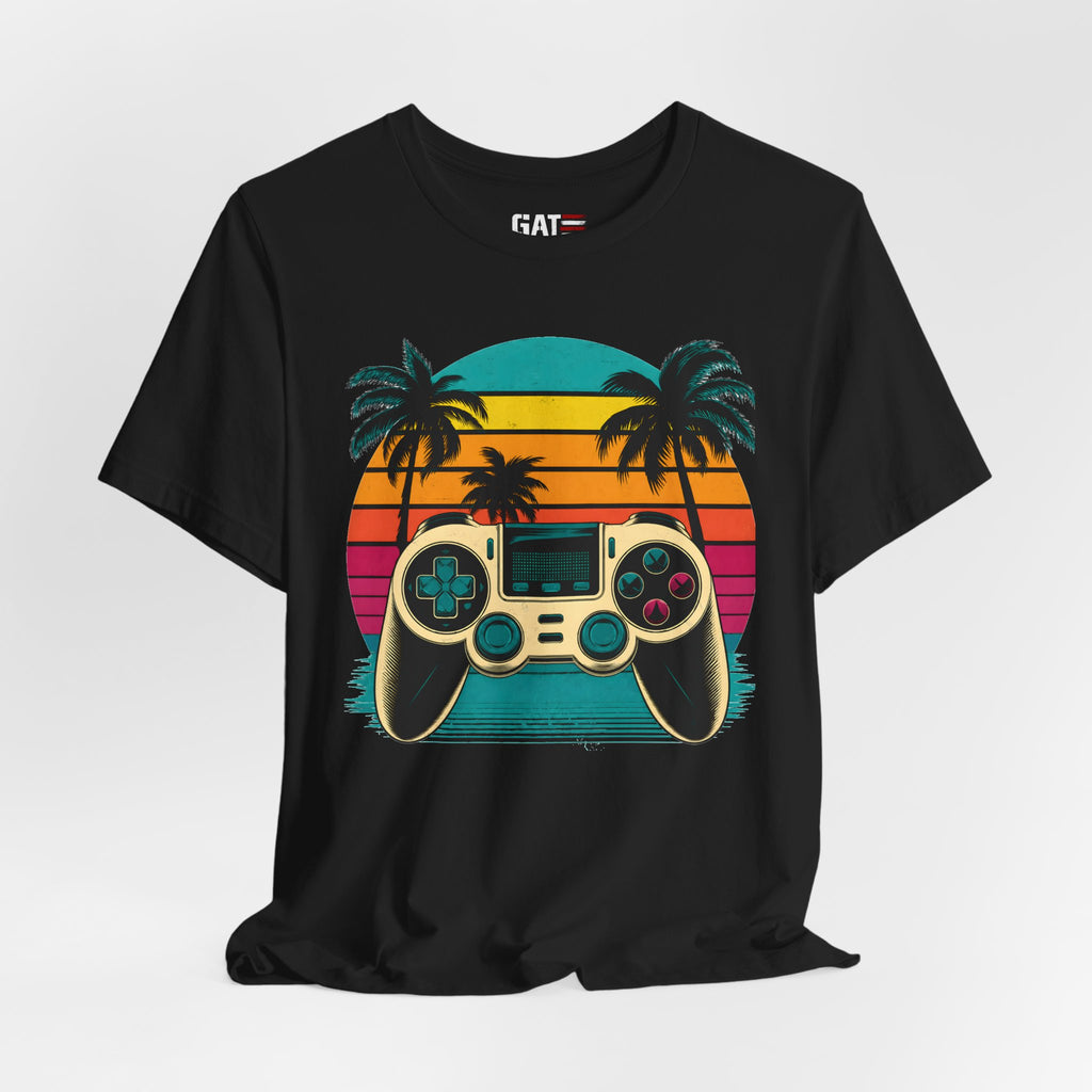 Retro Gaming Shirt, Gamer Sunset Tee, Video Game Controller Shirt, 80s Retro Gamer Gift, Beach Gaming T Shirt