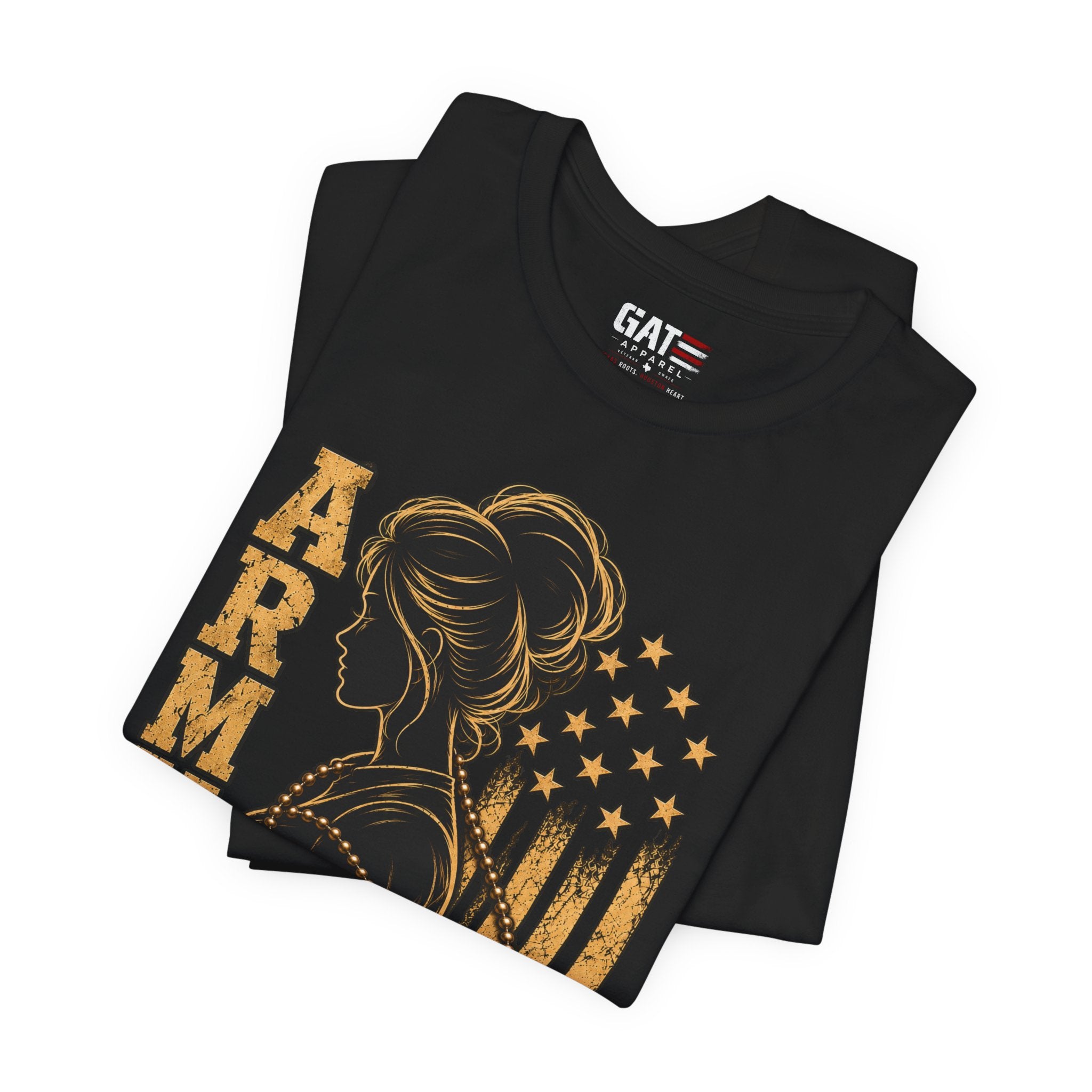 Female Army Vet Tee – Proud Military Mom Shirt with Dog Tags & American Flag