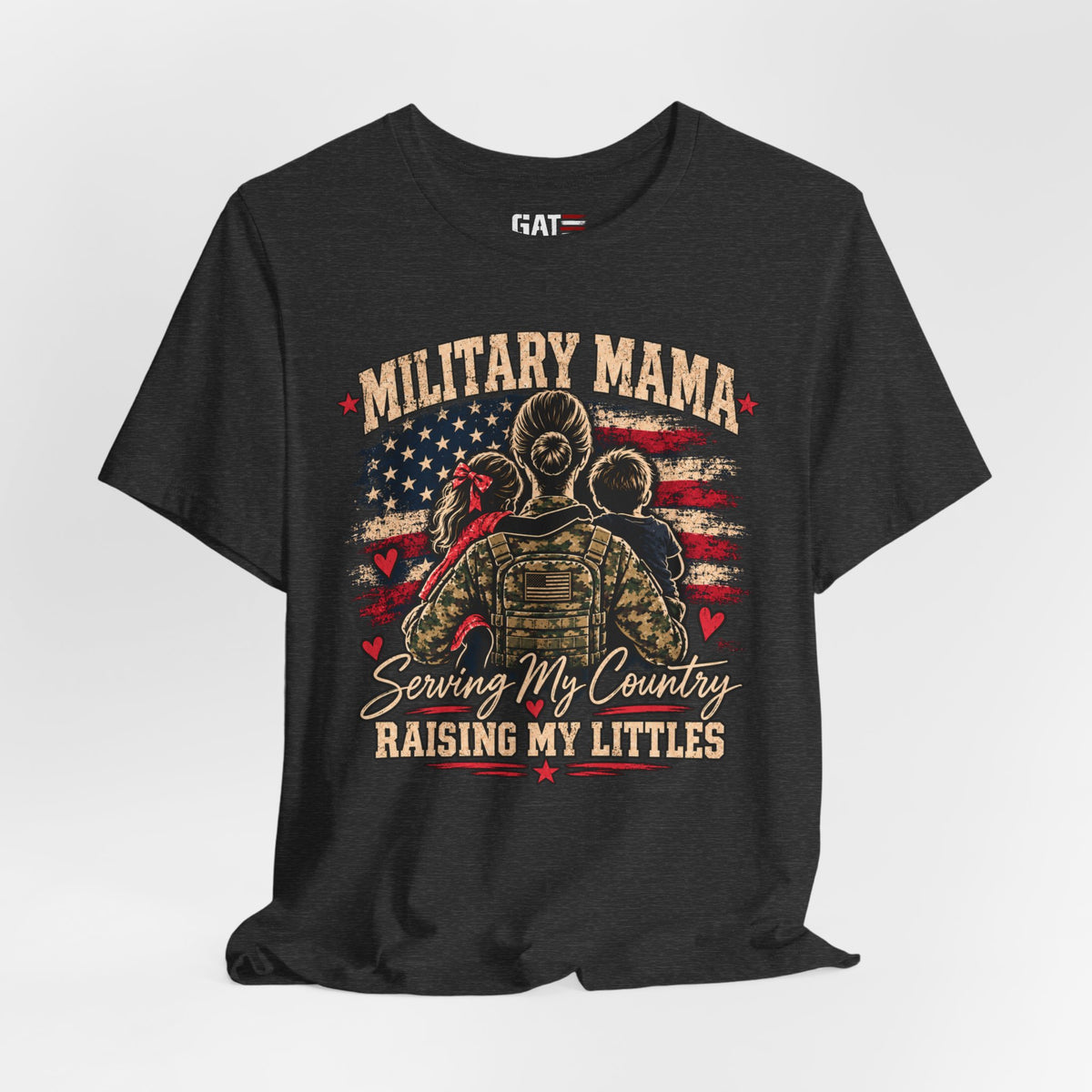 Military Mama T-Shirt – "Serving My Country, Raising My Littles" Patriotic Mom Tee