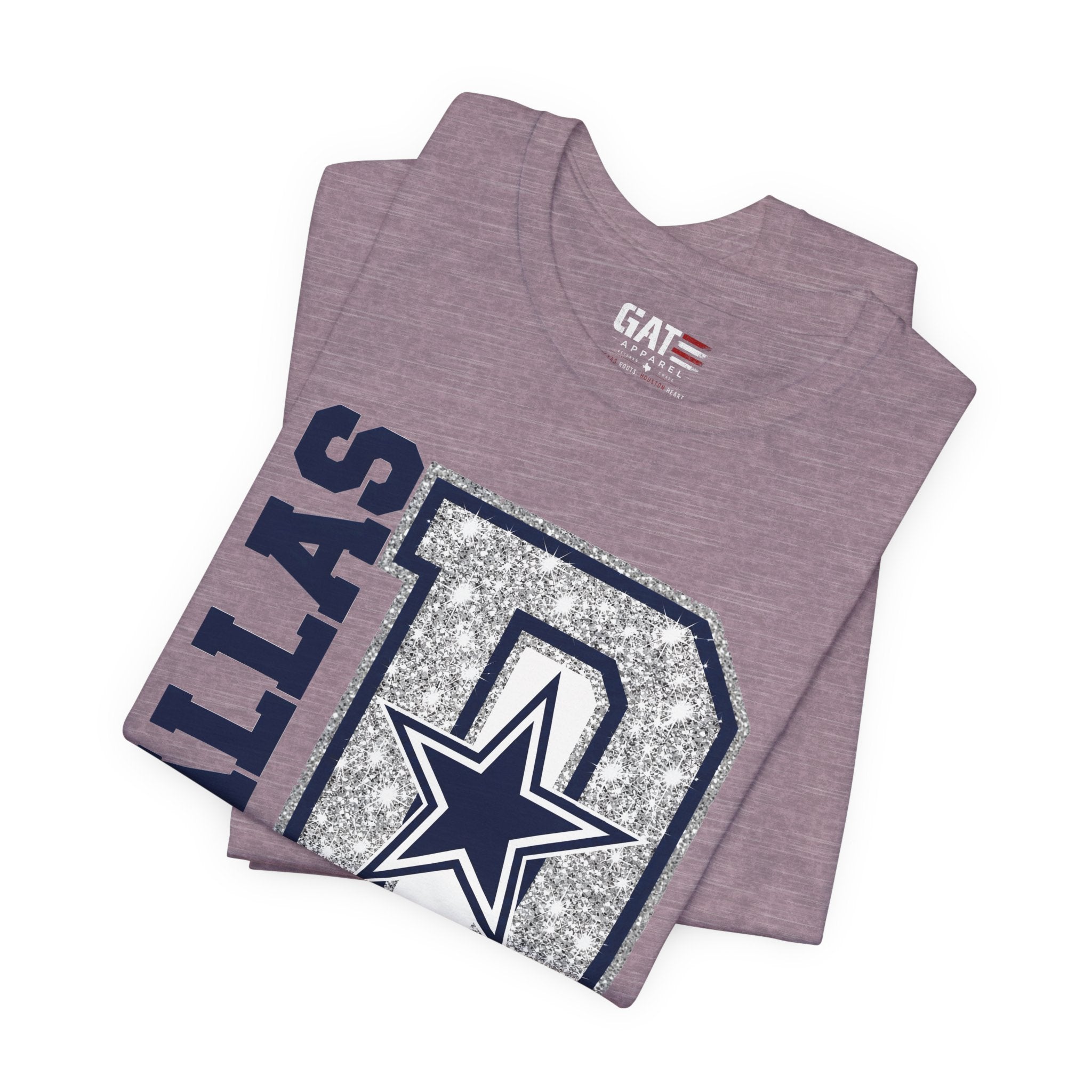 Dallas Football Glitter D Shirt, Blue and Silver Game Day Tee, Western Script Graphic Shirt, Sparkle Fan Apparel