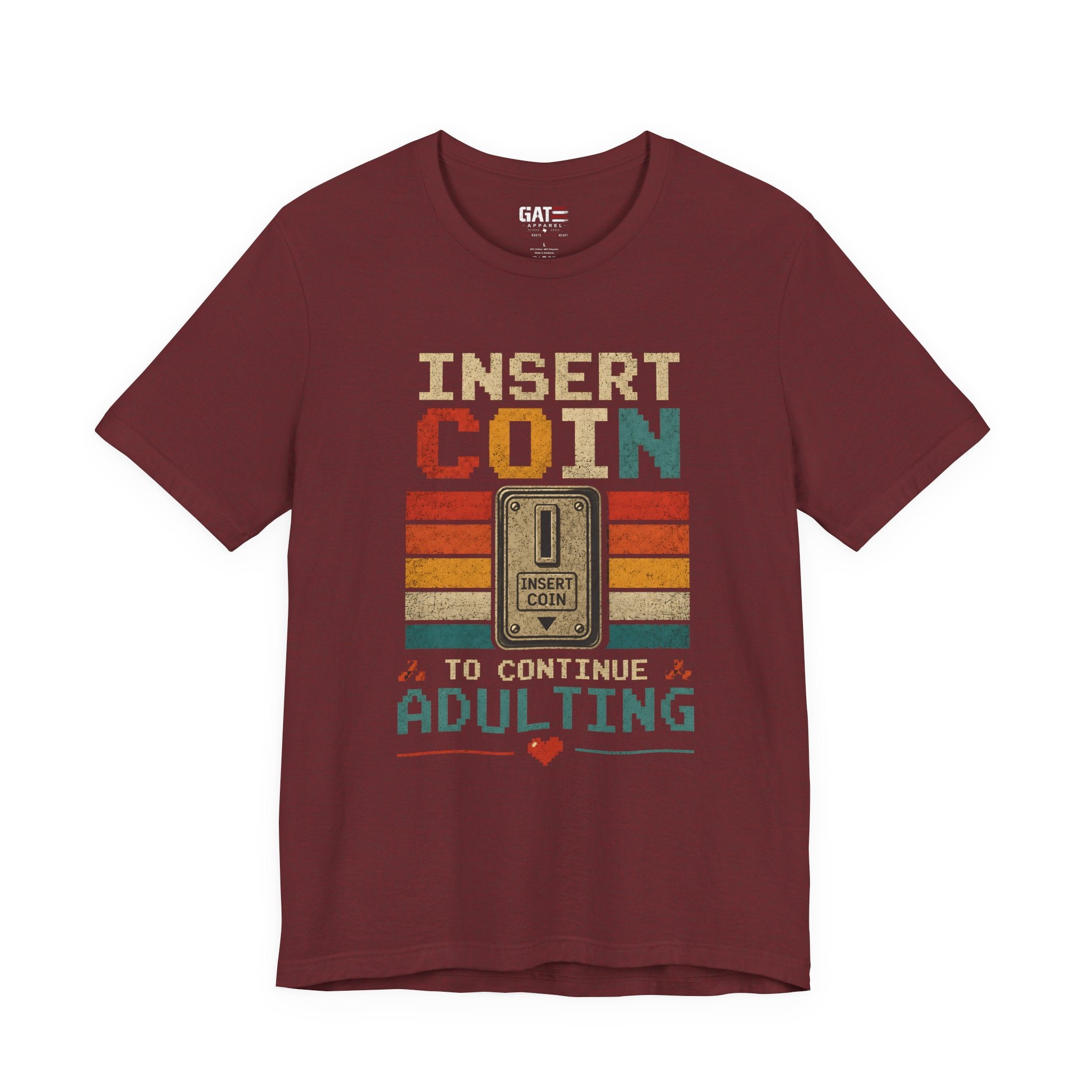 Insert Coin to Continue Adulting Shirt, Retro Gamer T-Shirt, Funny Gaming Tee, Video Game Gift for Gamers, Nerd Gift