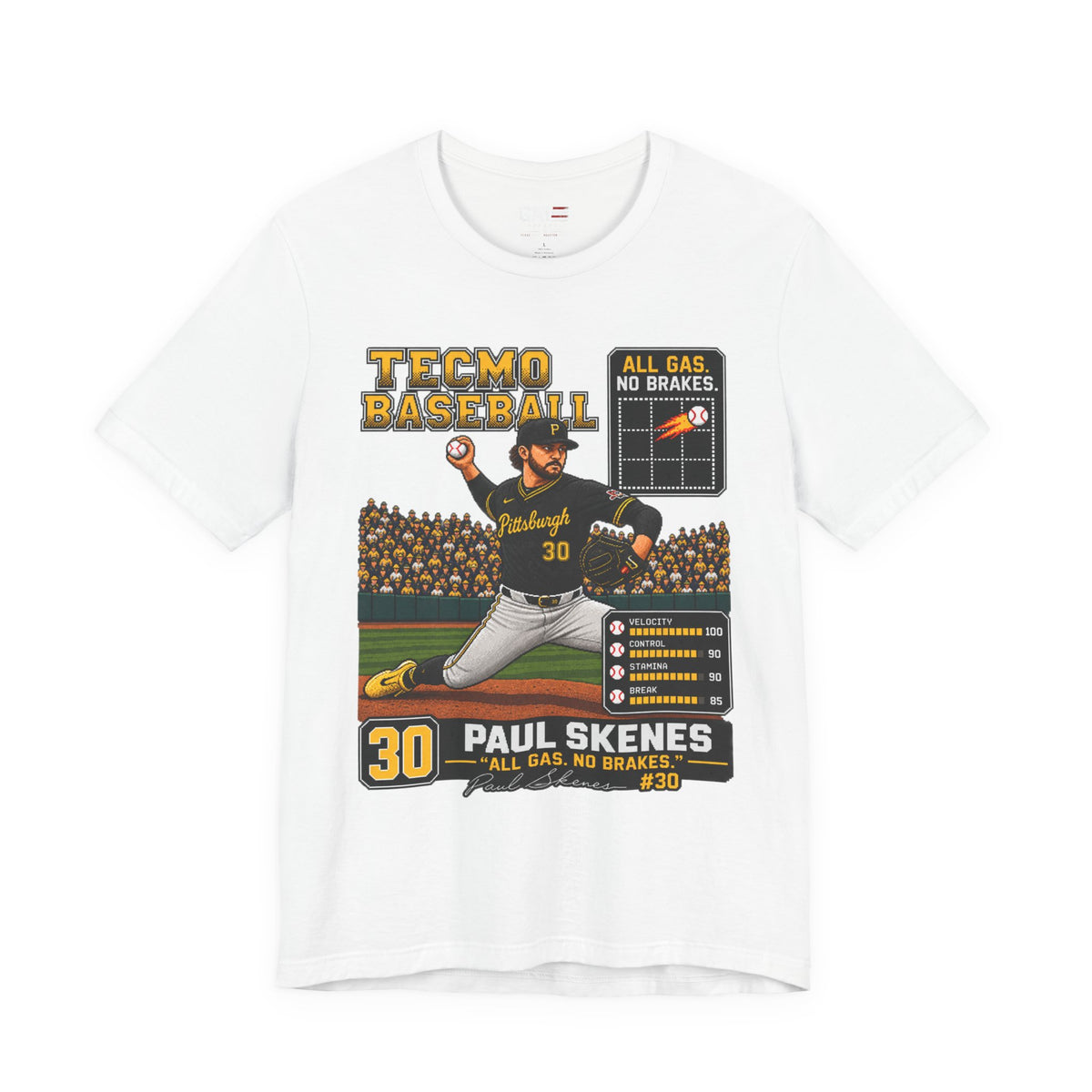 Pittsburgh Pirates – Paul Skenes – Tecmo Baseball Tee – "All Gas, No Brakes" Vintage Baseball T-Shirt