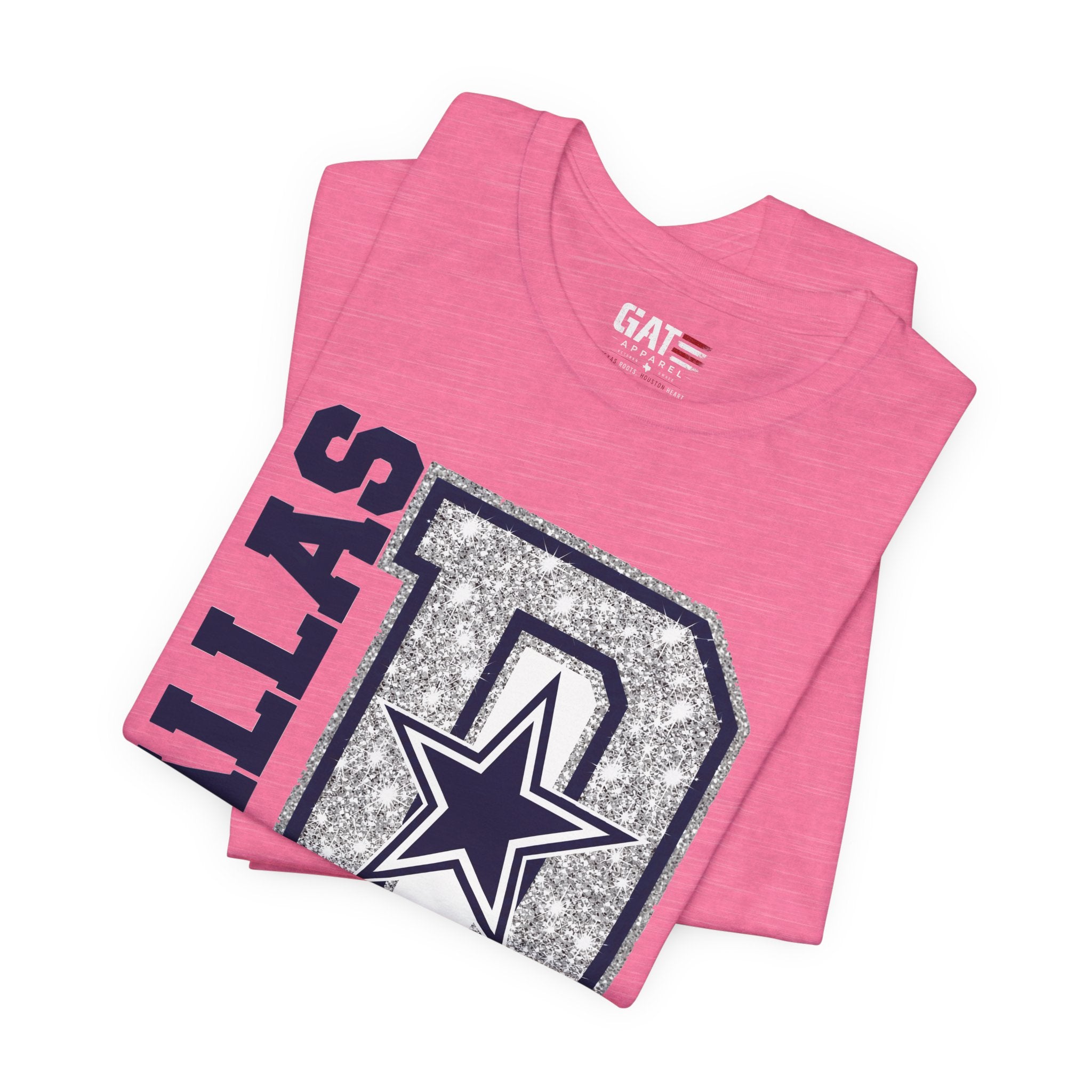 Dallas Football Glitter D Shirt, Blue and Silver Game Day Tee, Western Script Graphic Shirt, Sparkle Fan Apparel