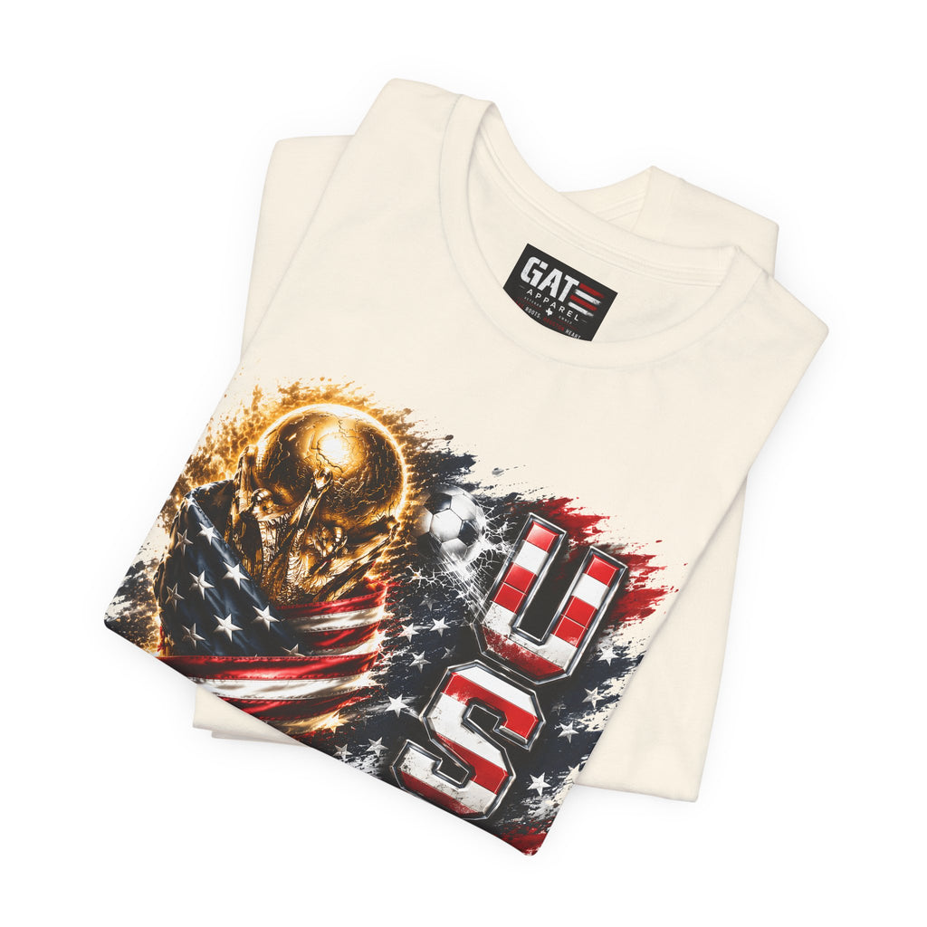 Team USA World Cup Patriotic World Cup Trophy Tee with American Flag & Bold USA Design