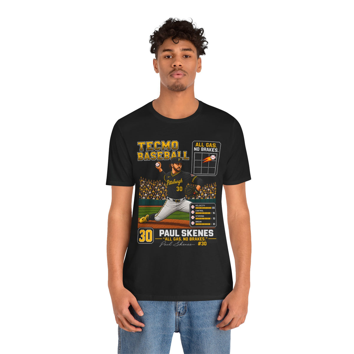 Tecmo Baseball Paul Skenes Tee – "All Gas, No Brakes" Vintage Baseball T-Shirt