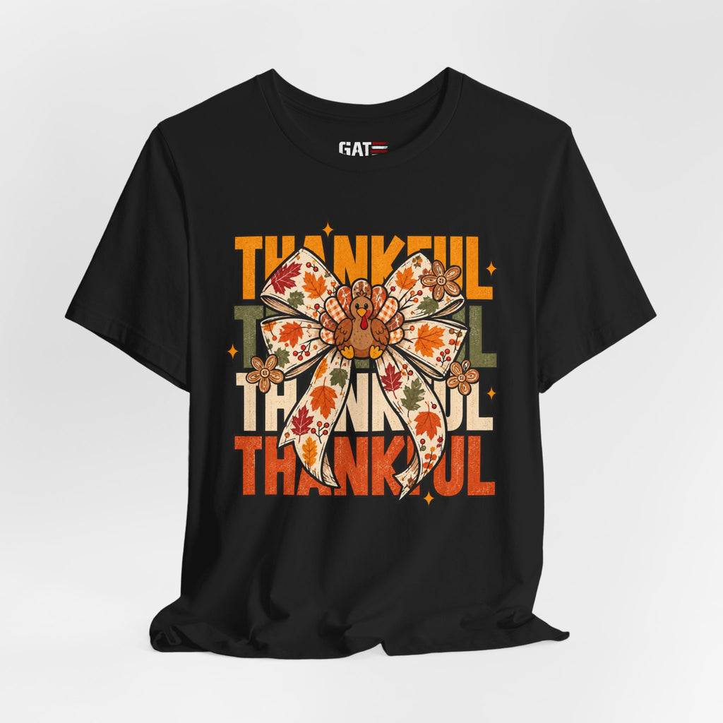 Thankful Bow Tee — Retro Fall Thanksgiving Graphic T-Shirt