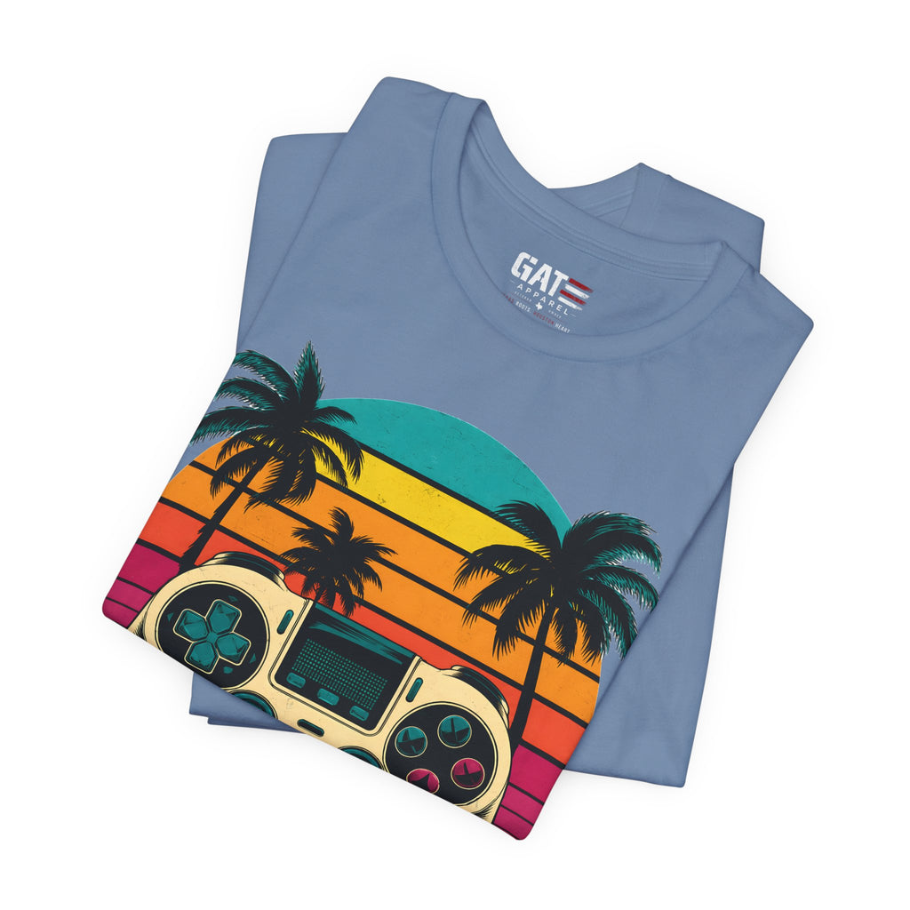 Retro Gaming Shirt, Gamer Sunset Tee, Video Game Controller Shirt, 80s Retro Gamer Gift, Beach Gaming T Shirt